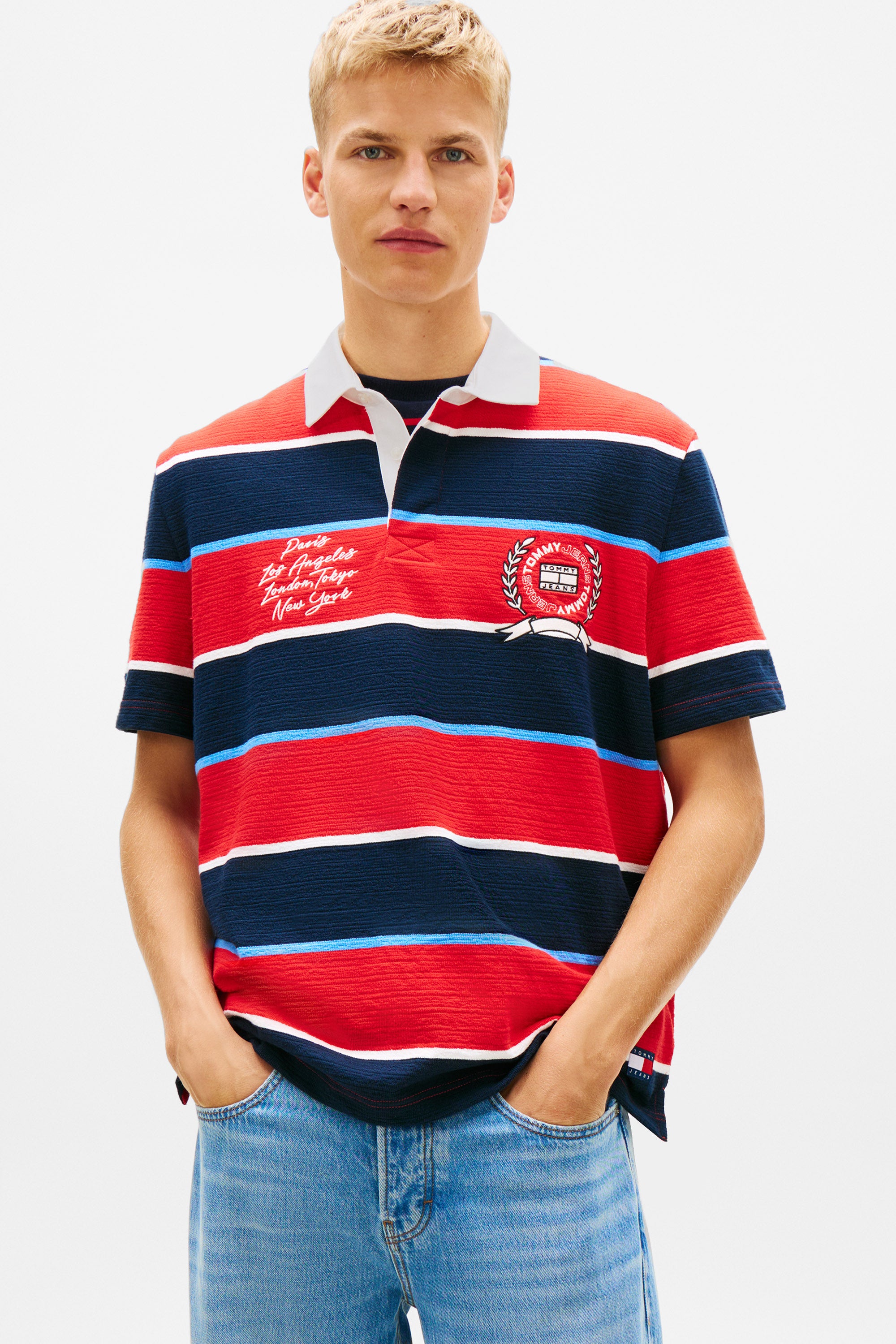Strukturiertes Poloshirt - Rapid Red + Navy