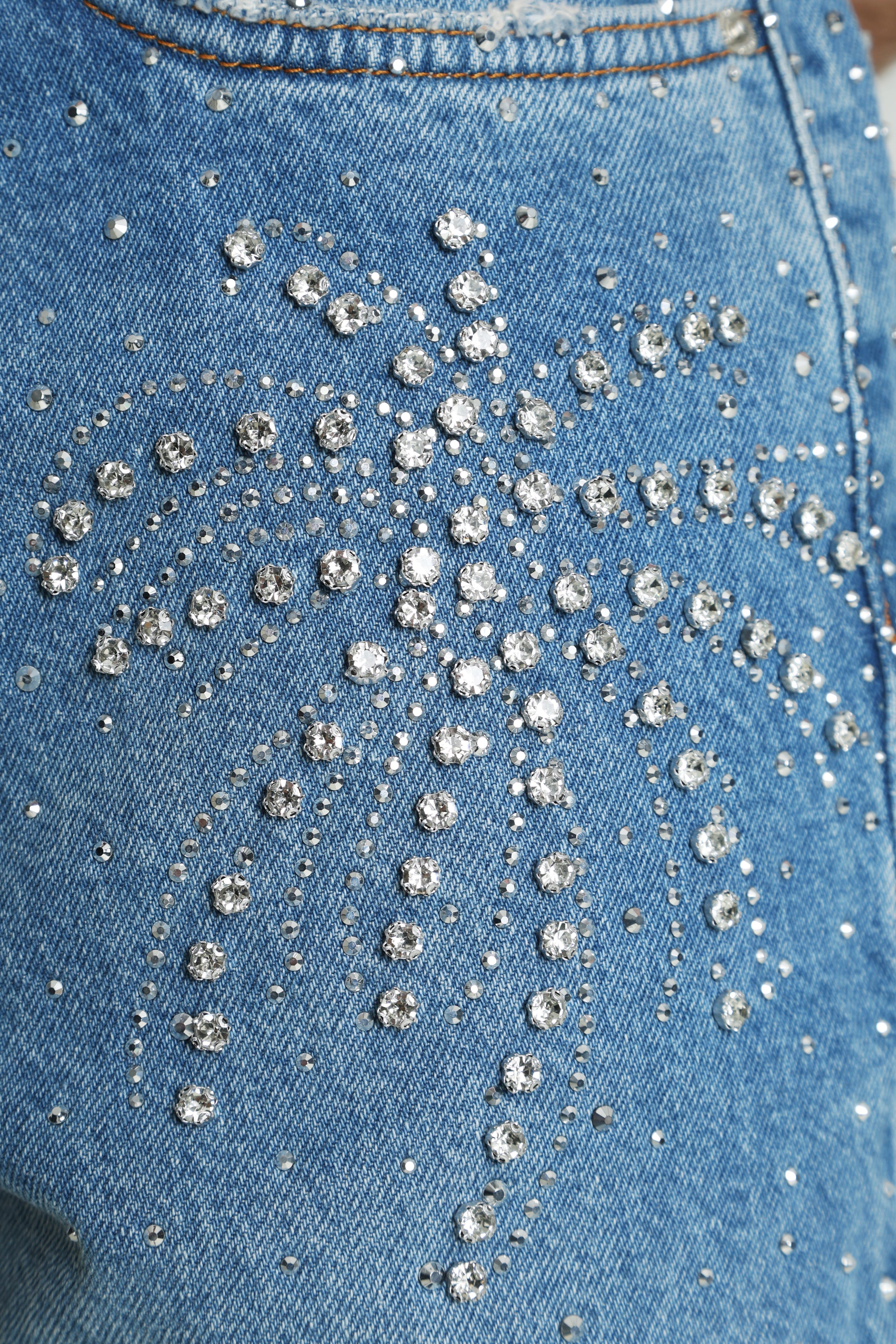 Jean baggy fit avec strass - Blue Denim