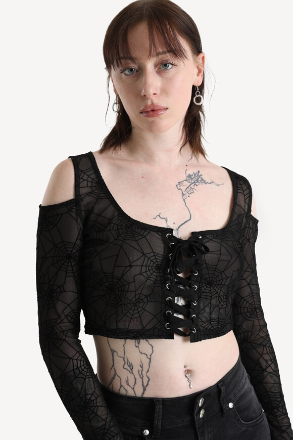 Shirt court en mesh manches longues - Black