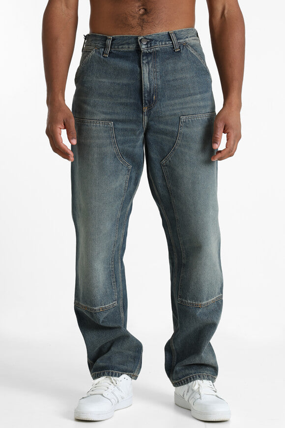 Double Knee Relaxed Straight Fit Jeans - Blue