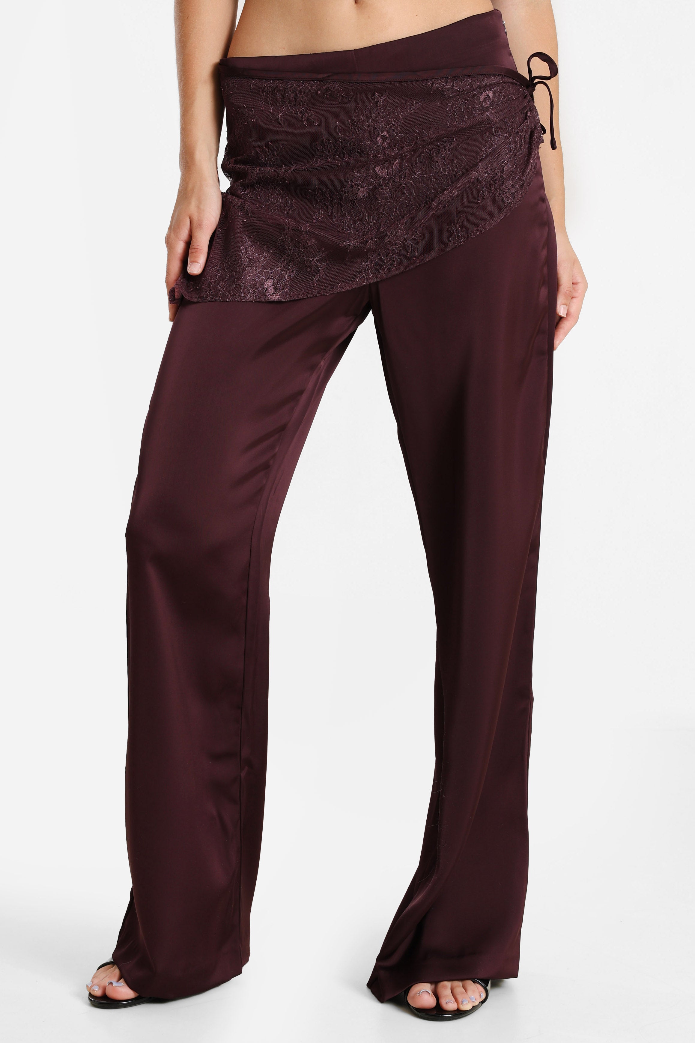 Pantalon satiné avec foulard - Aubergine