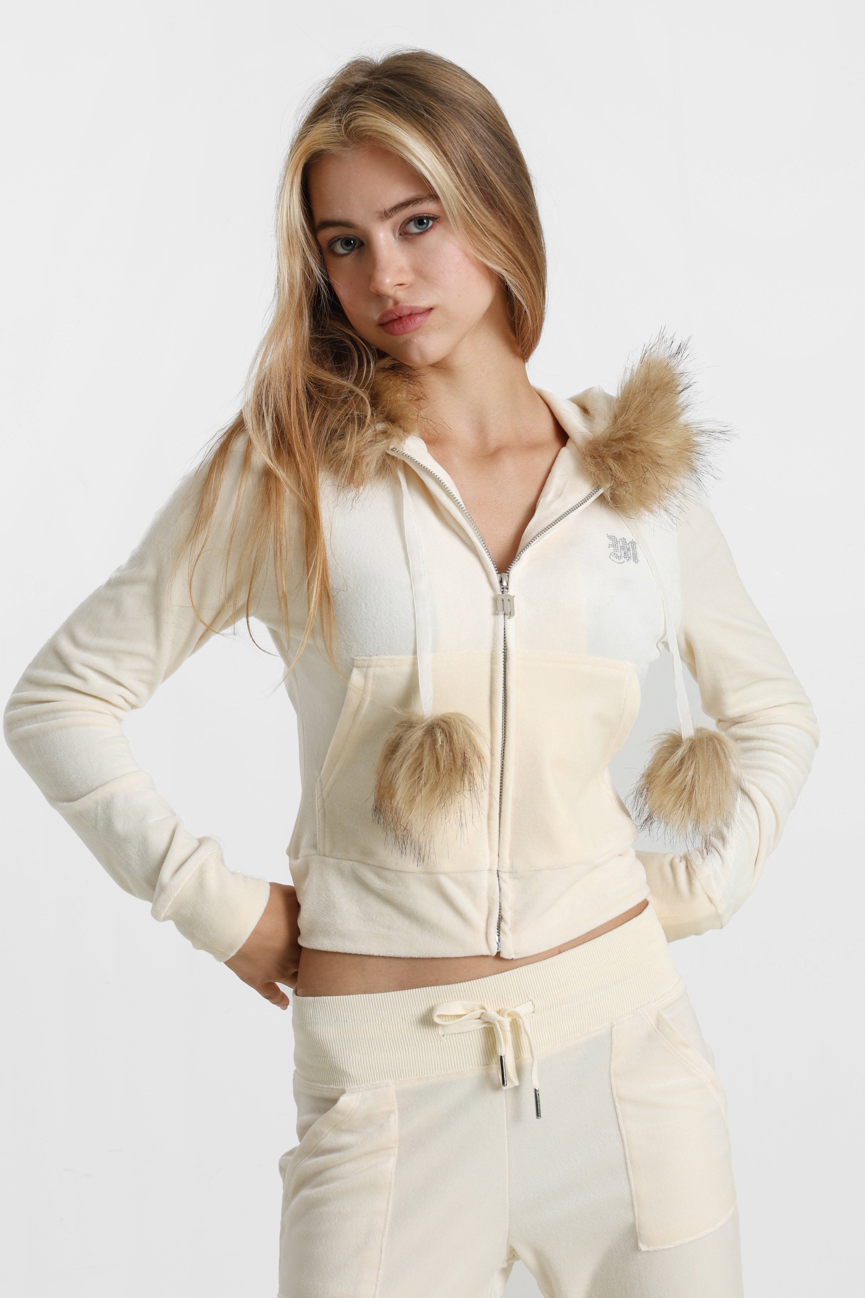 Samt Crop Jacke - Hellbeige