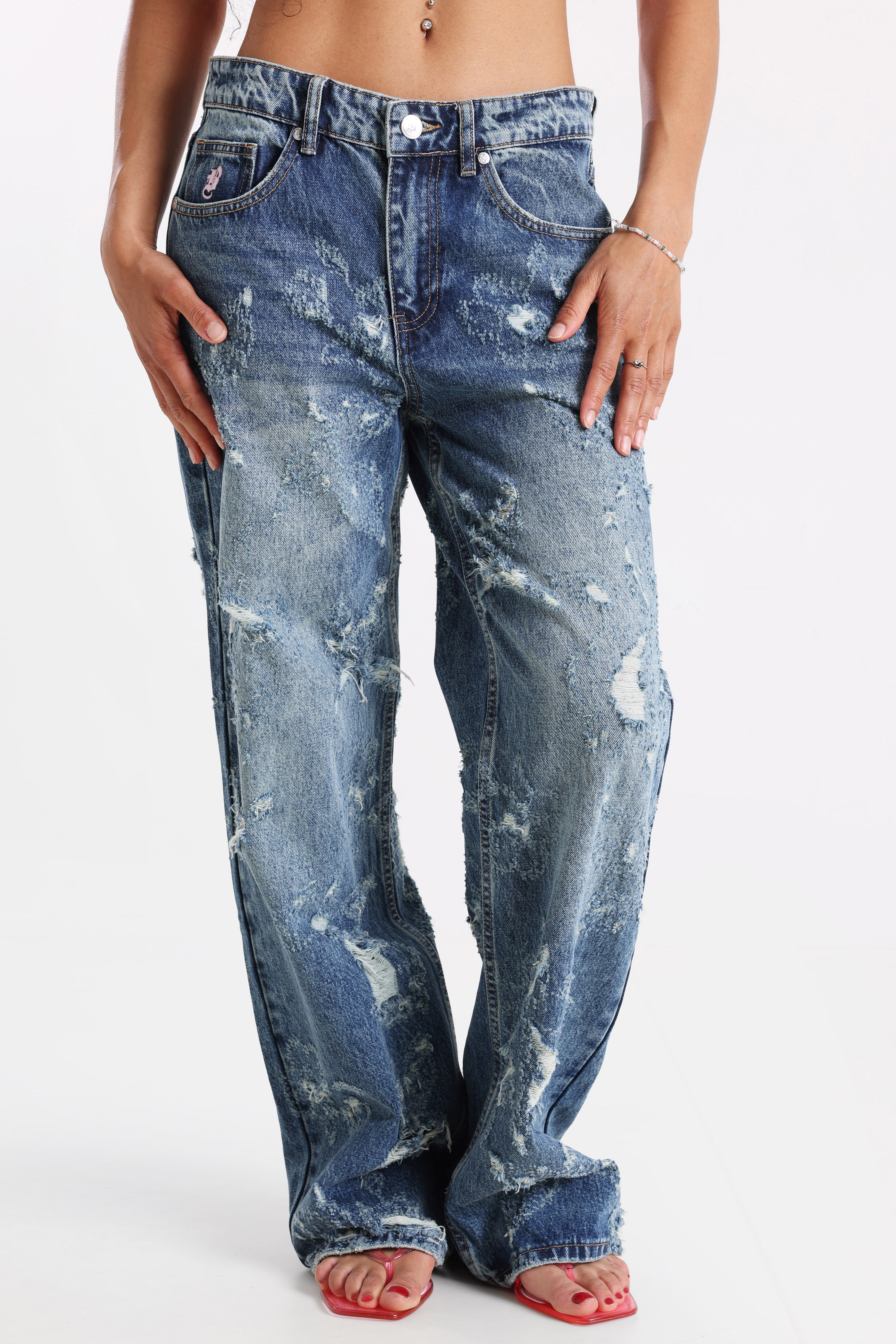 Wide Leg Jeans - Blau