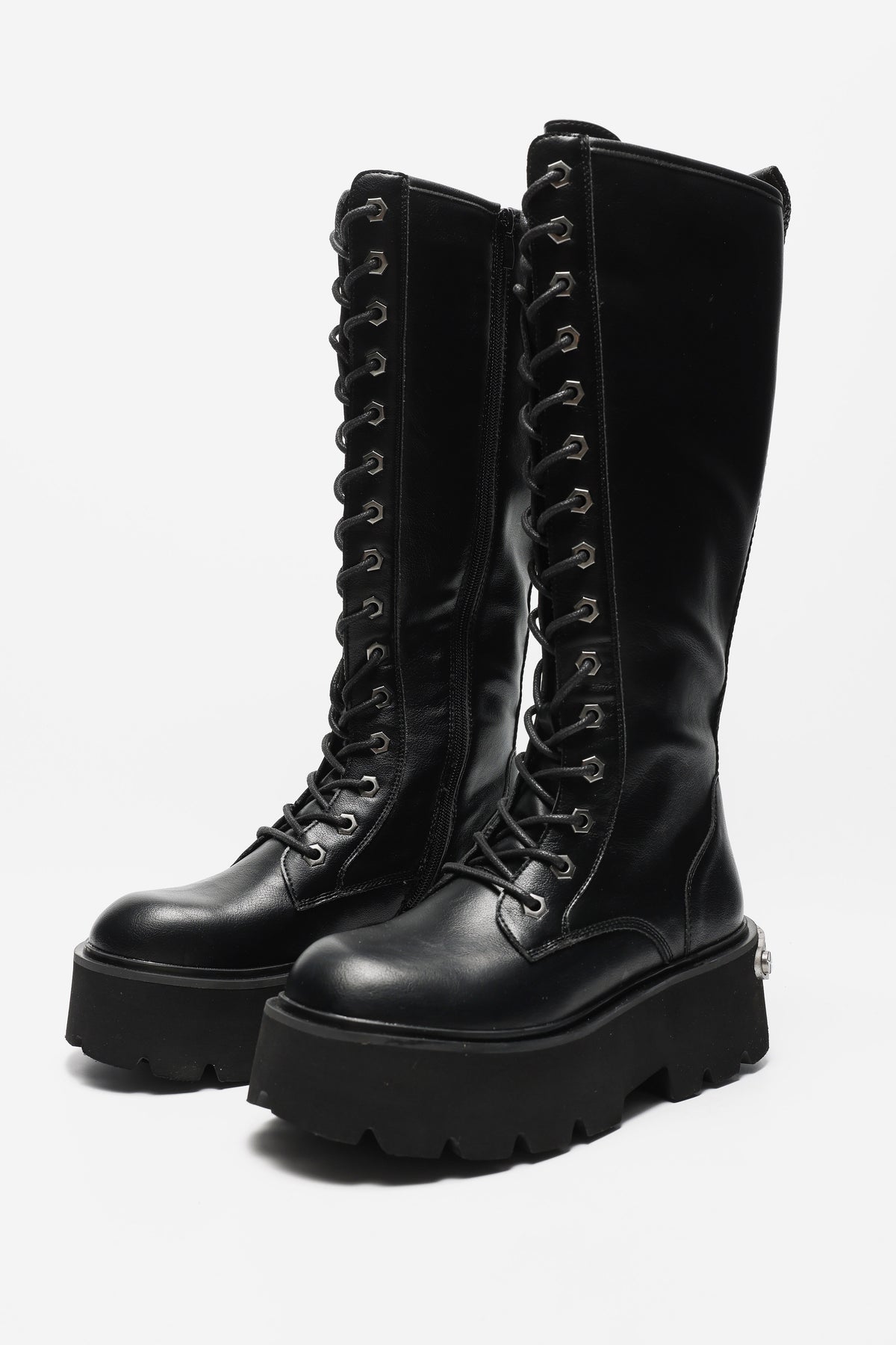 Vegan Brake Lace Up Plateau Winterstiefel - Black