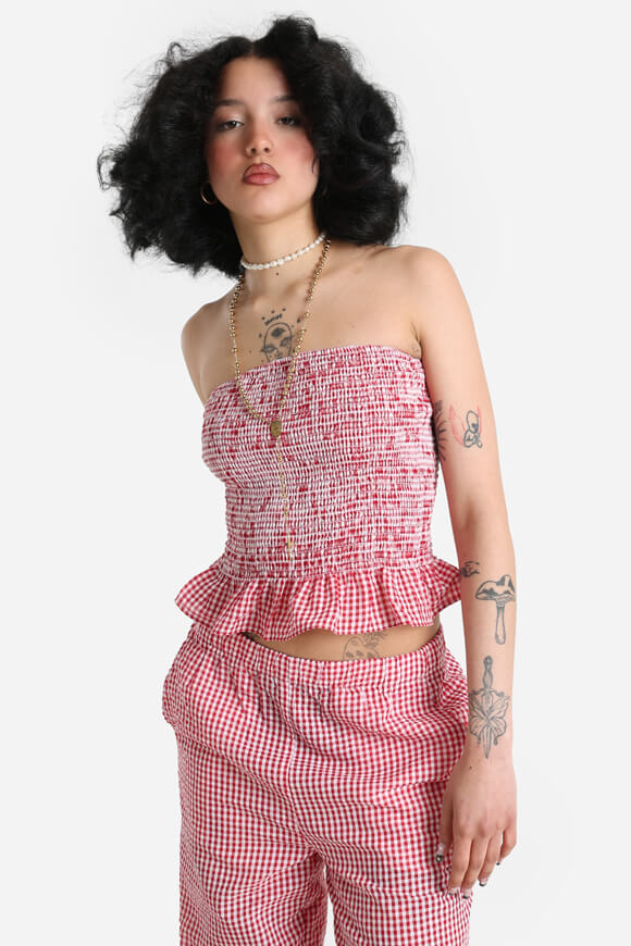 Crop top a fascia in seersucker - rosso + bianco