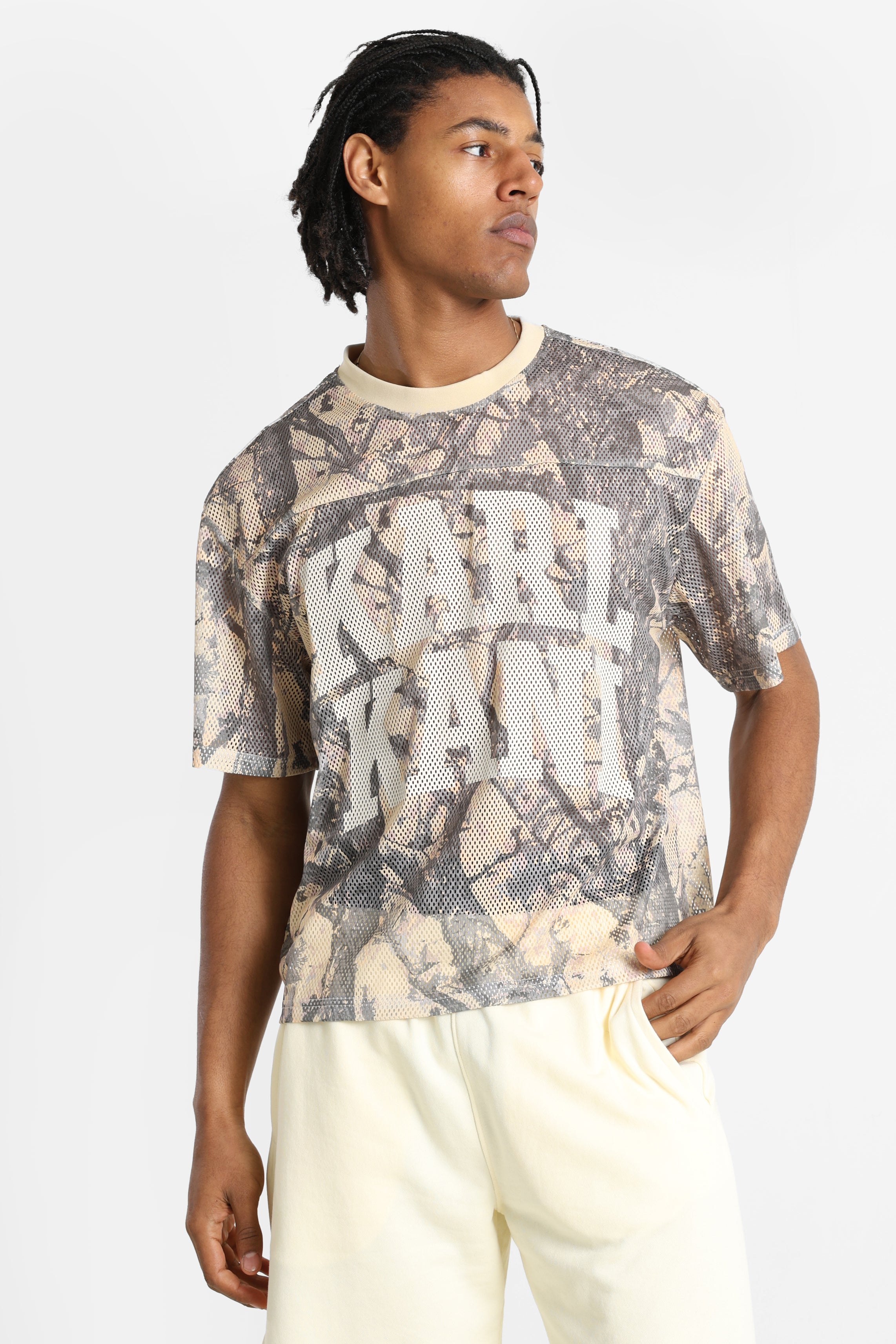 Mesh T-Shirt - Beige + Mehrfarbig
