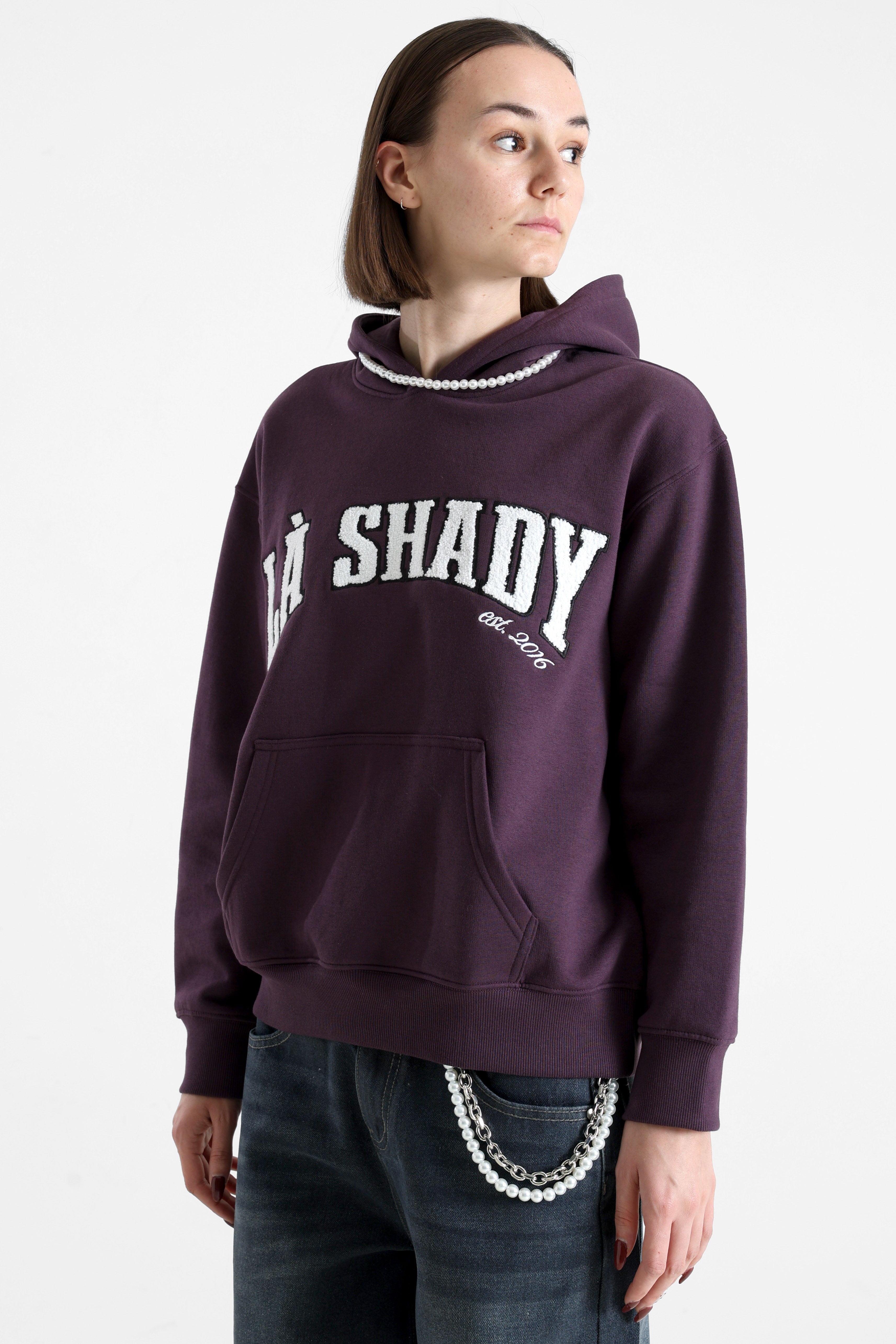 Sweatshirt à capuchon - Aubergine + Blanc