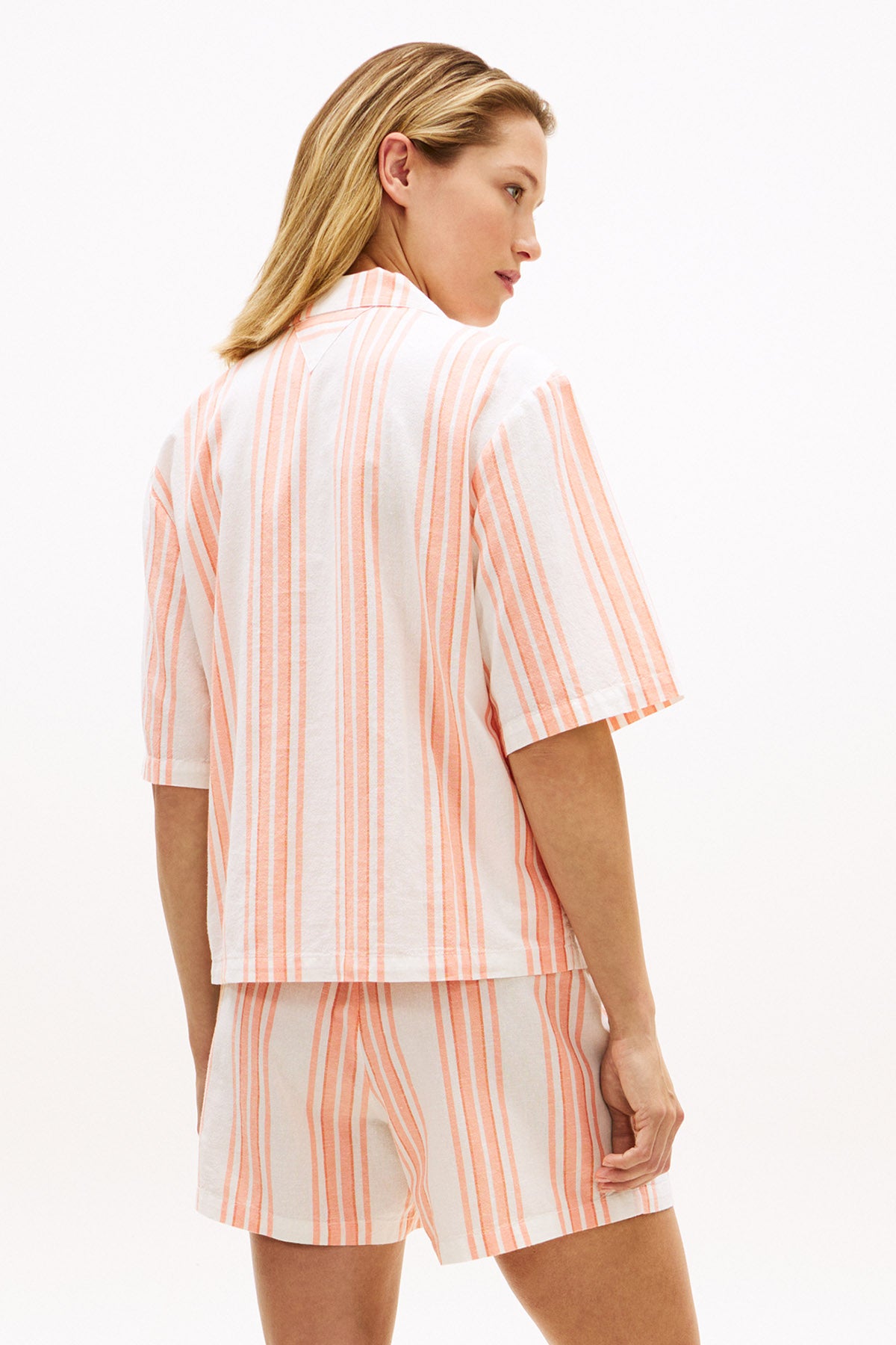 Leinenhemd - Tennis Court Stripe Peach