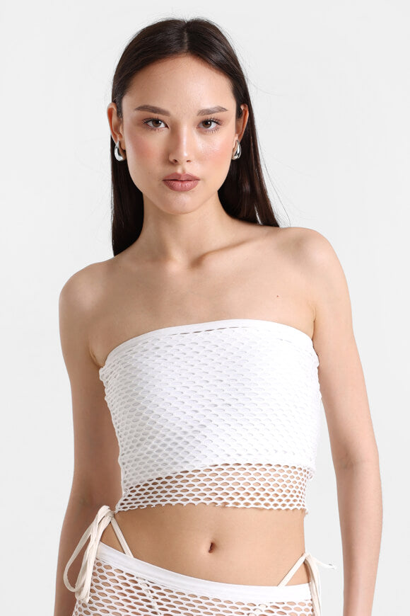 Short mesh bandeau top - Offwhite