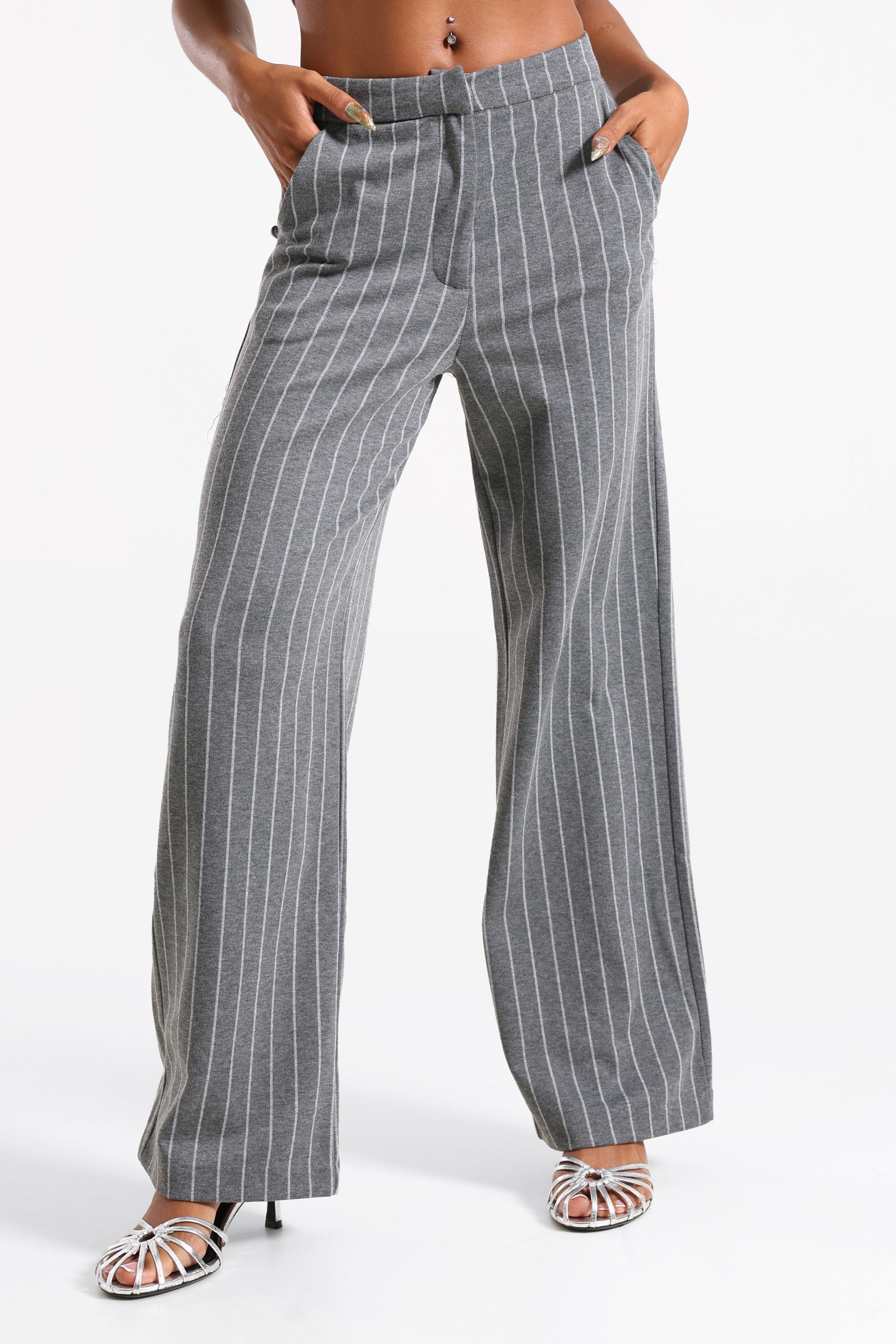 Stoffhose - Grau meliert + Weiss