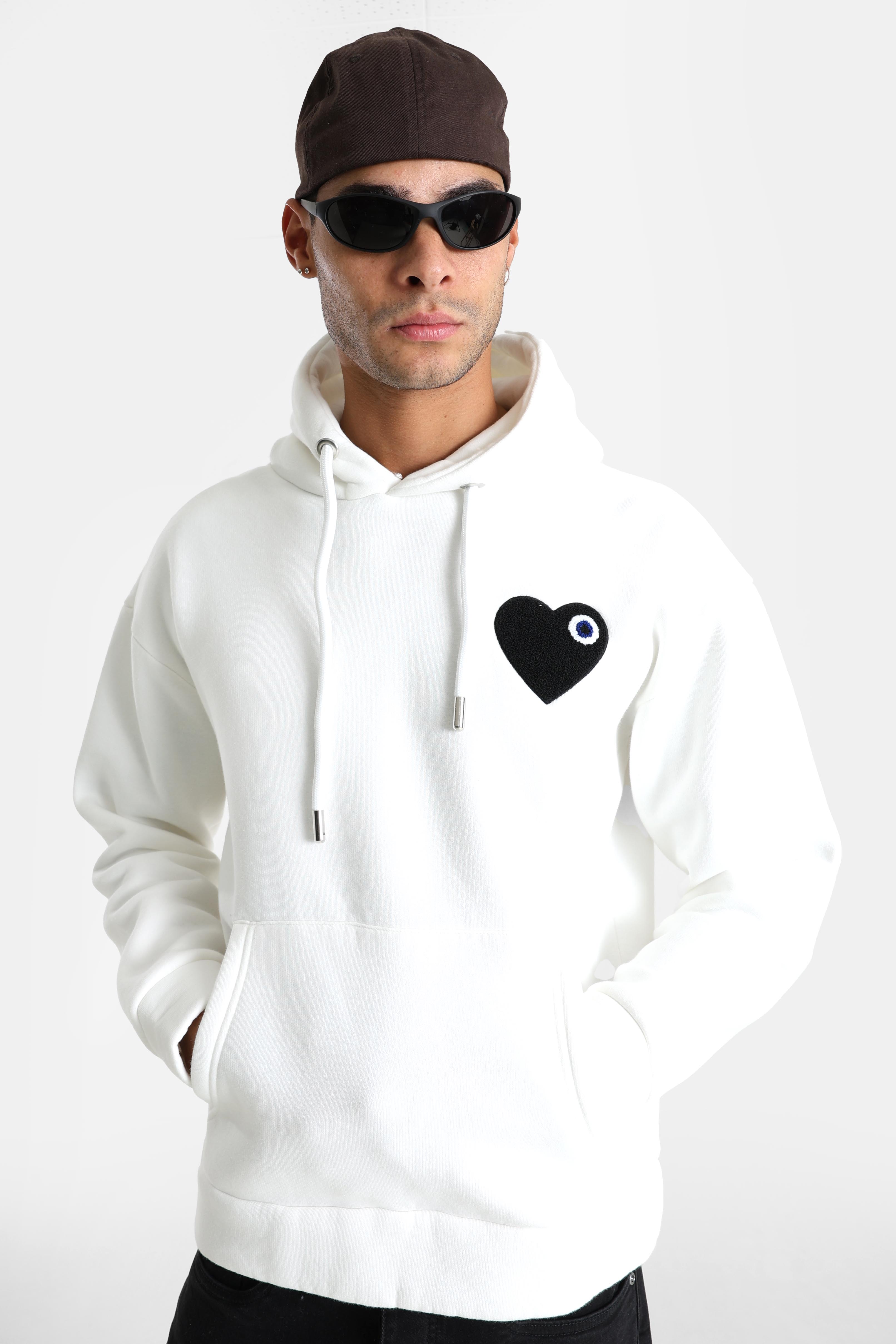 Heart Kapuzensweatshirt - Offwhite + Black