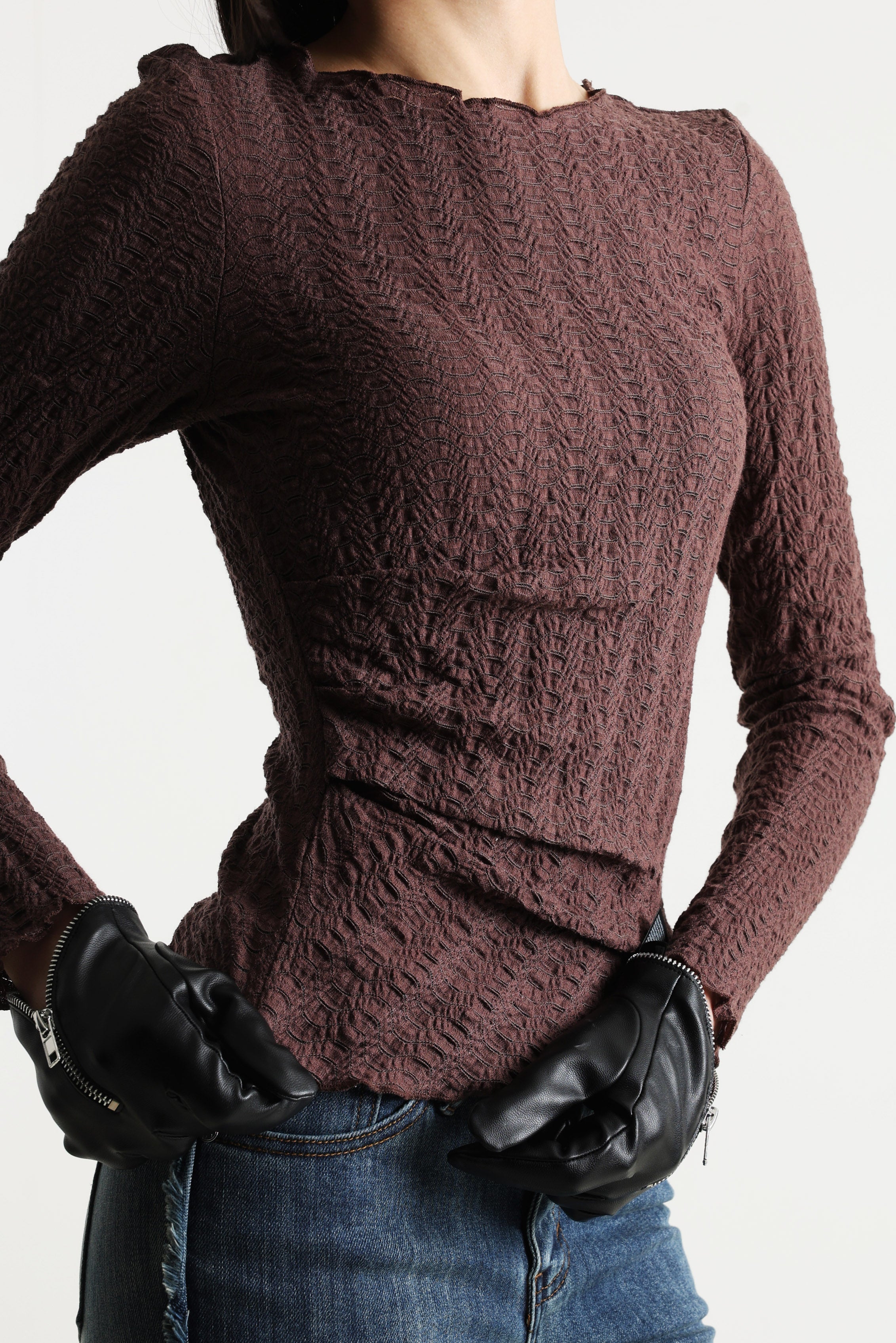 ONLELLA strukturiertes Langarmshirt - Chocolate Martini