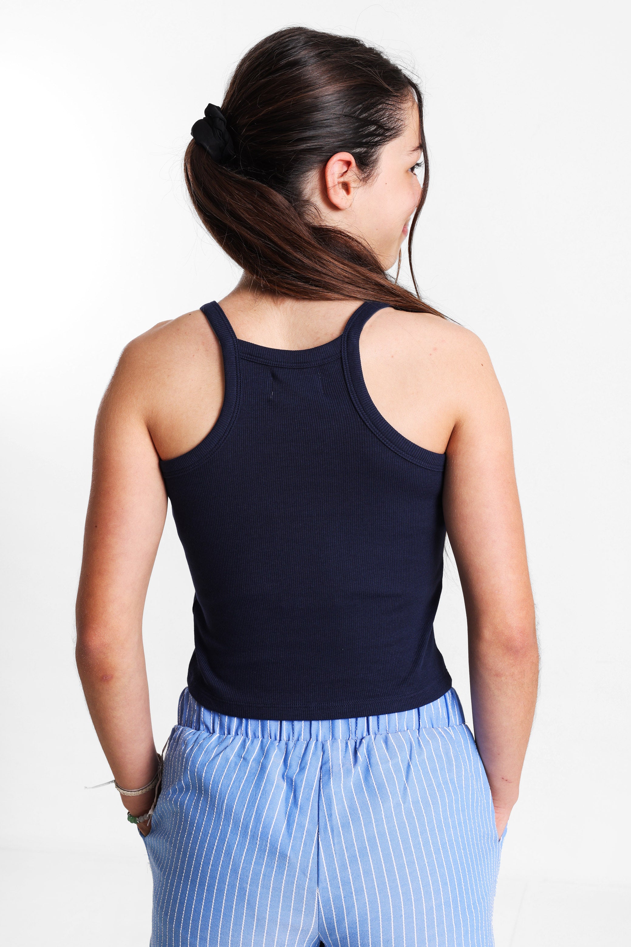 Geripptes Crop Top - Marineblau