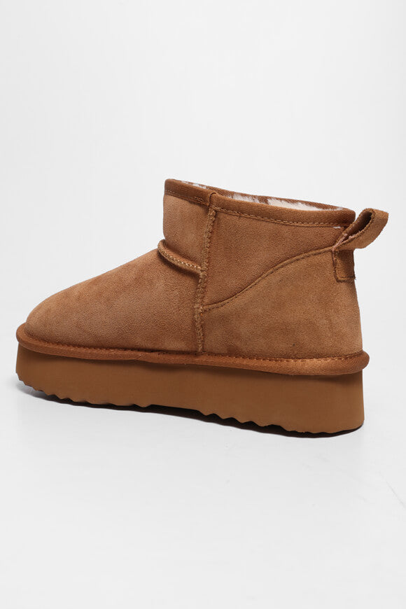 Lined platform ankle boot - cognac