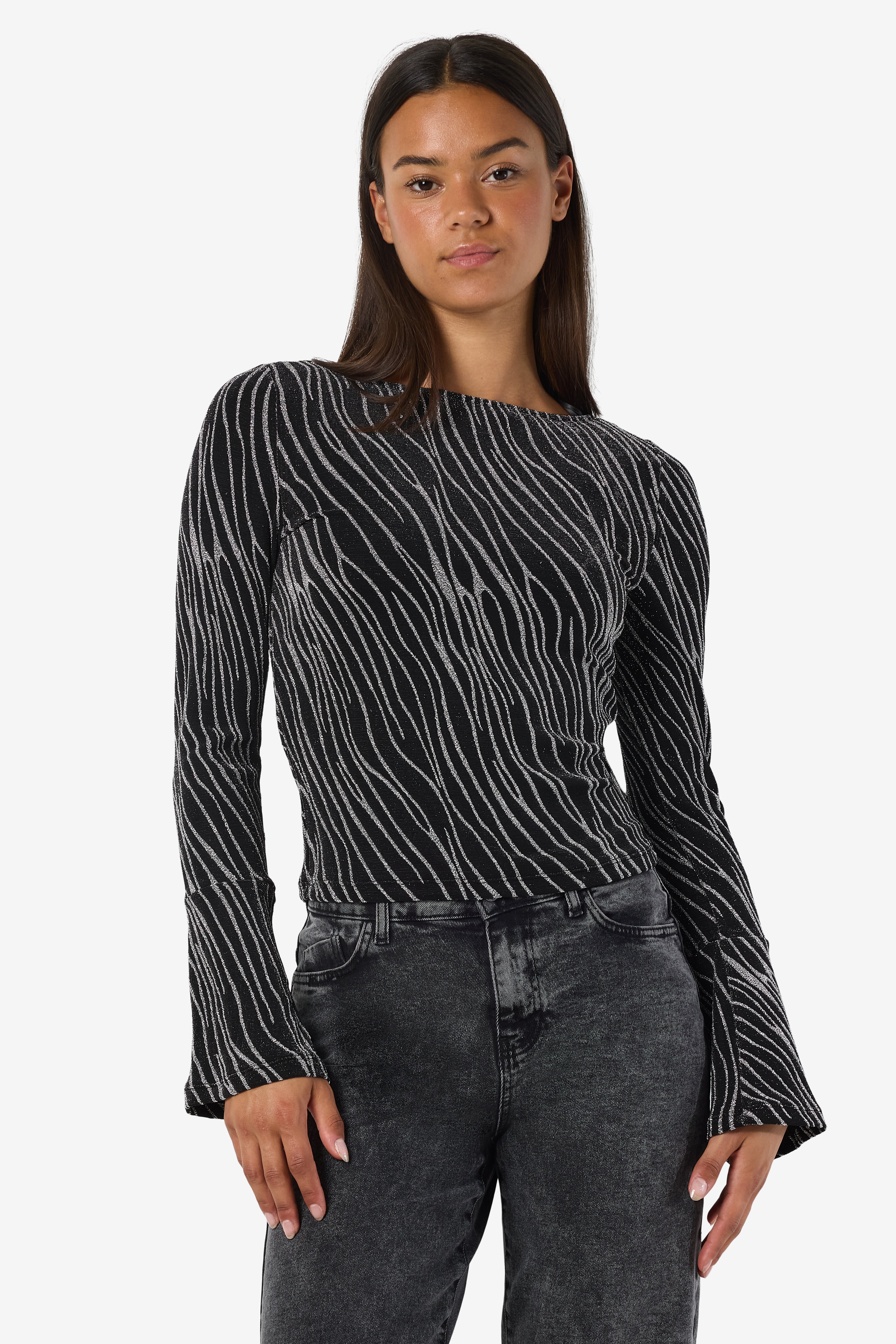 Langarmshirt - Black + Silver Lurex