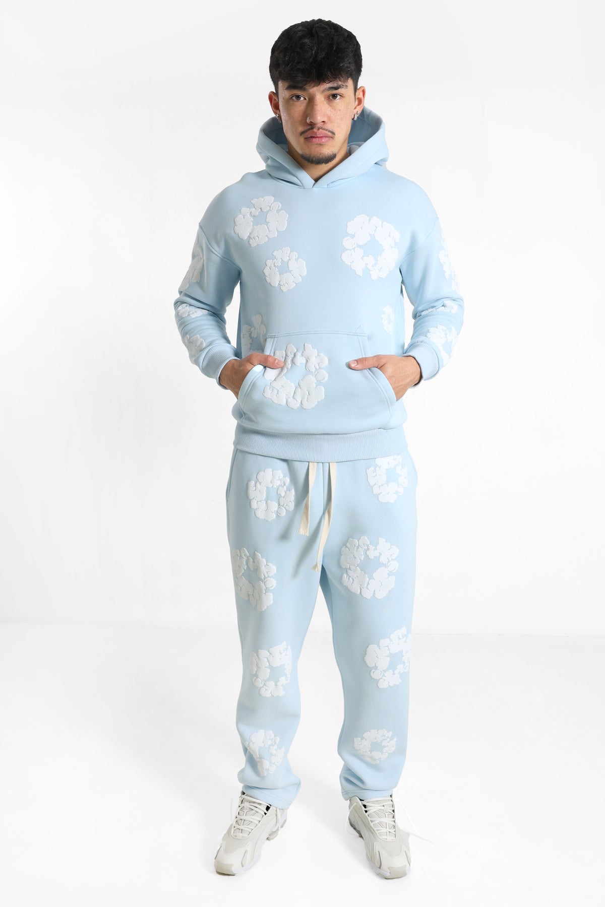 Kapuzensweatshirt - Light Blue + White