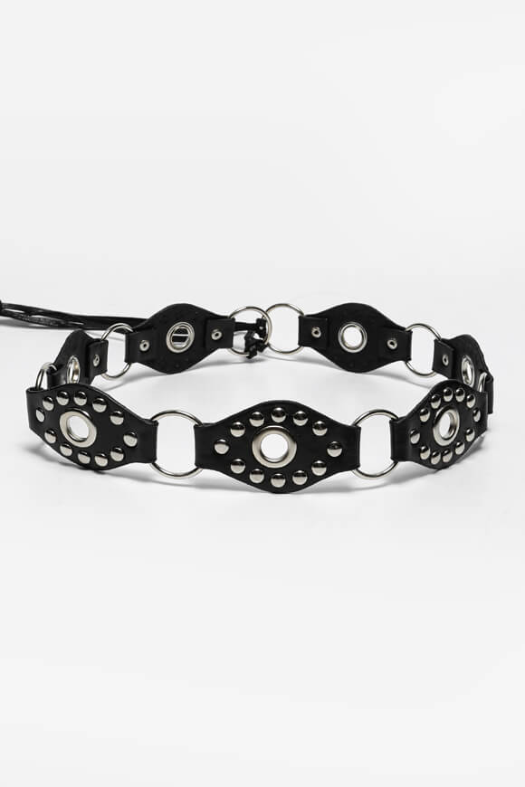 High-waisted belt - Black + Silver