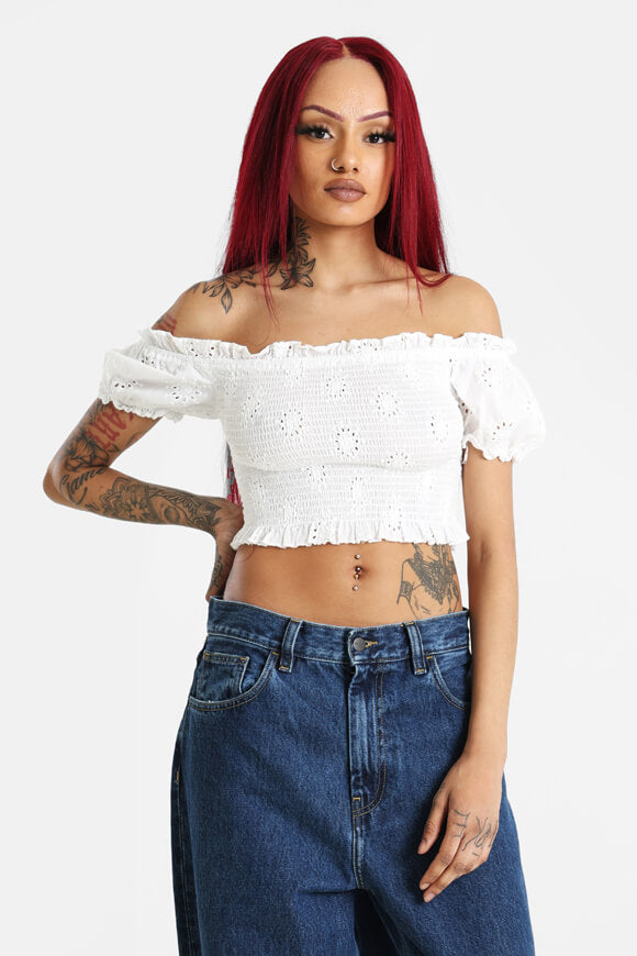 Crop top smocked off-shoulder - ecrù