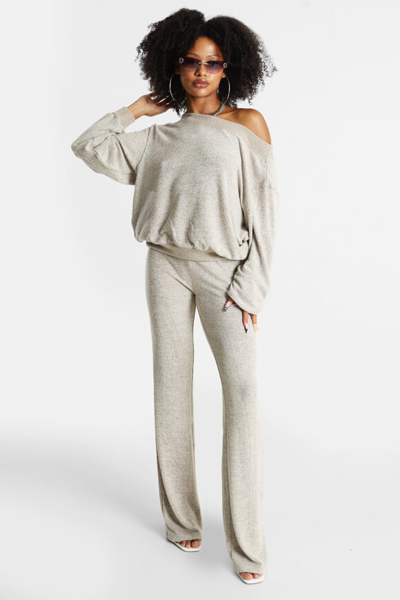 Off Shoulder Strickpullover - Beige meliert