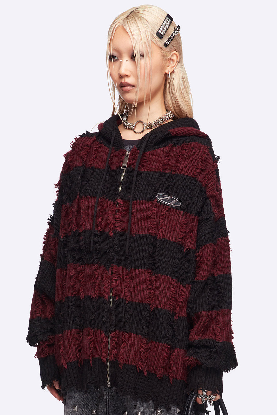 Ellis Cardigan Oversize - Black + Burgundy