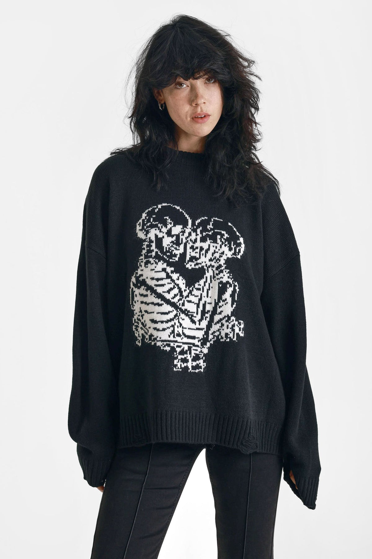 Maglione ampio in maglia Everlasting - Black + Ecru