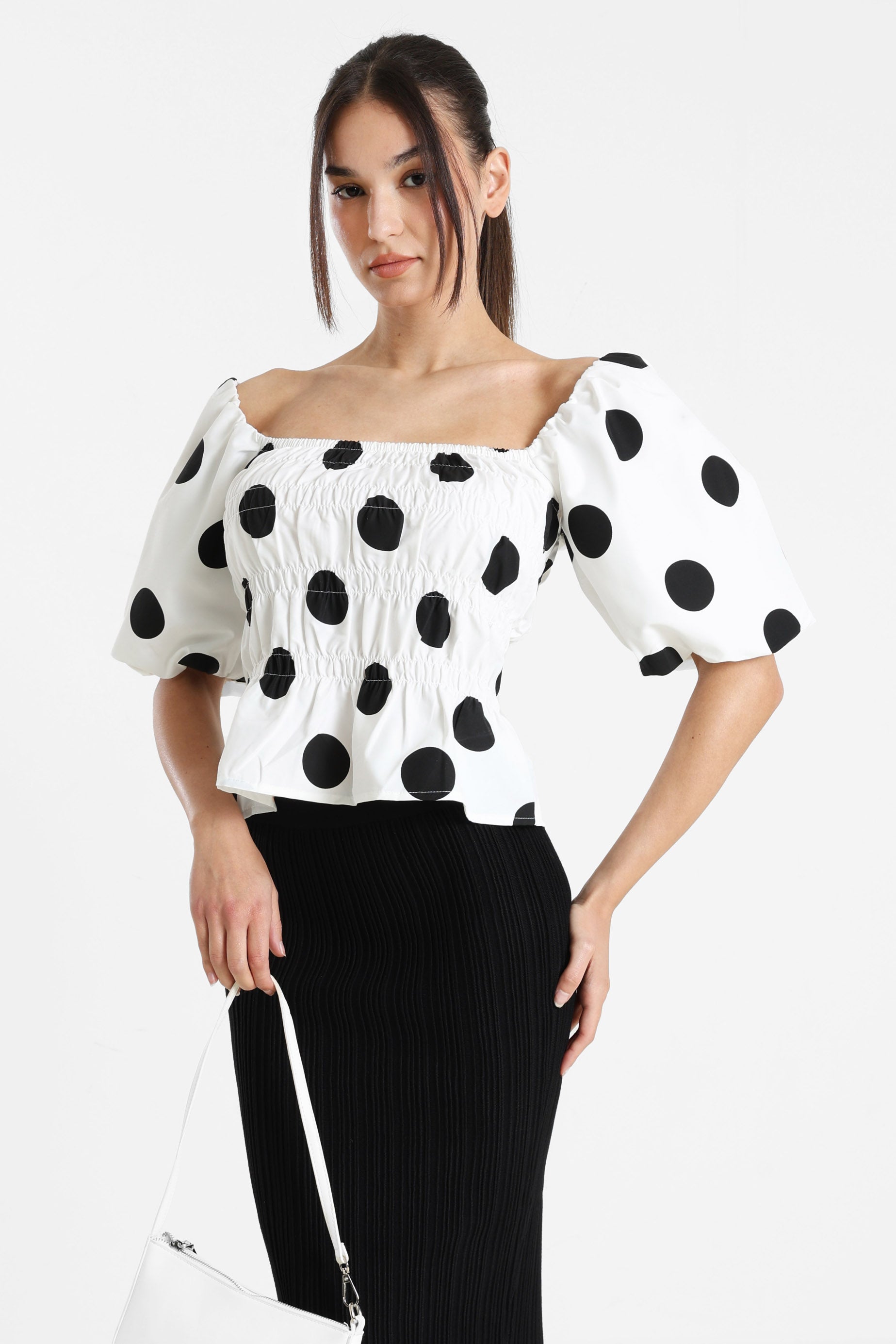 Blouse courte - Blanc + Noir