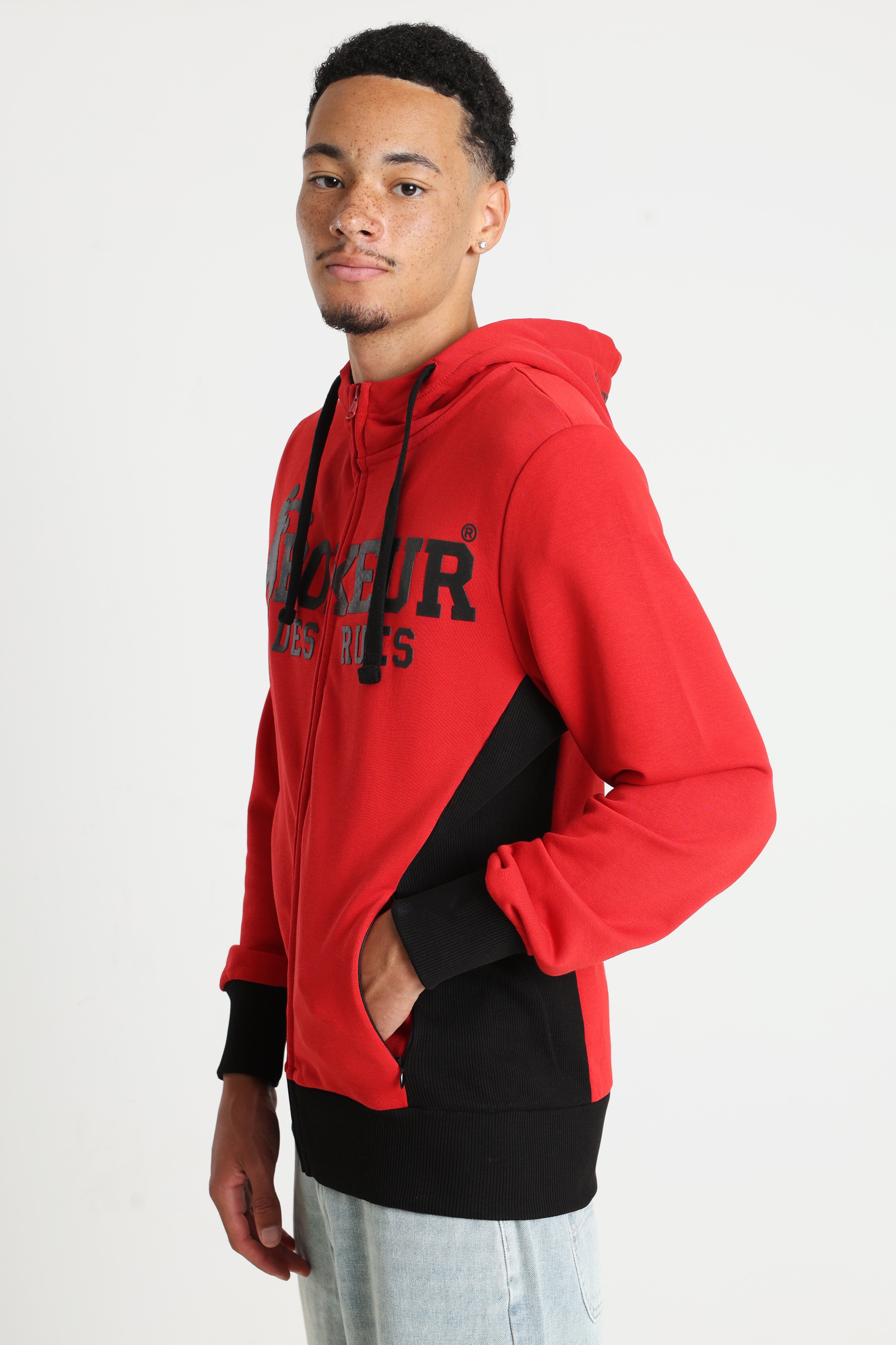Sweat zippé à capuchon - Red + Black