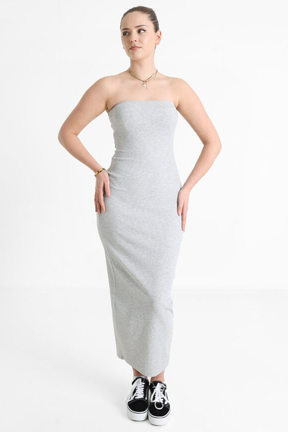 Ribbed bandeau maxi dress - mottled gray