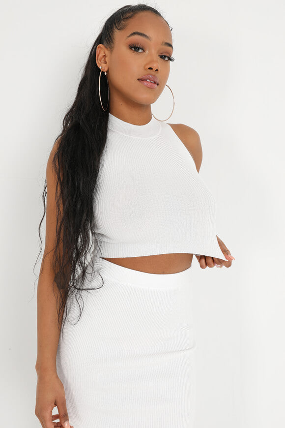 Ribbed crop knit top - white