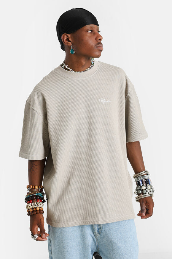 Geripptes Oversize T-Shirt - Washed Dark Stone