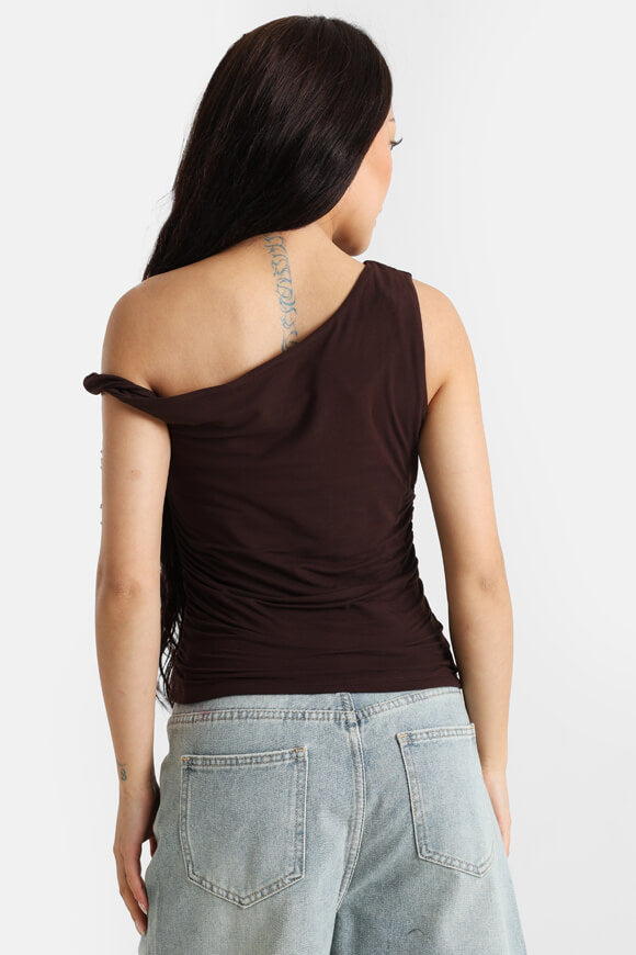 One Shoulder Crop Top - Dunkelbraun
