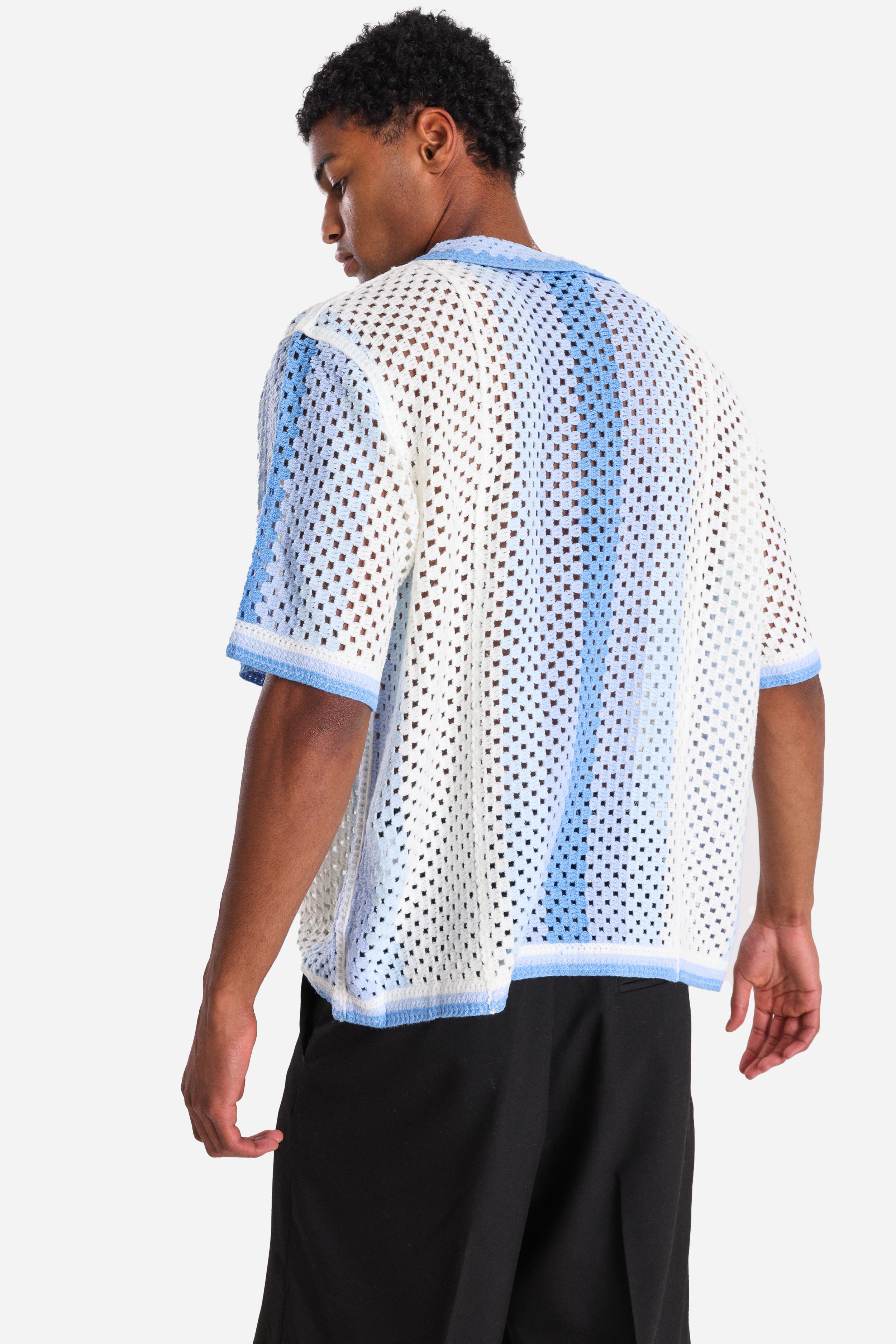 Häkelhemd - Light Blue + Offwhite