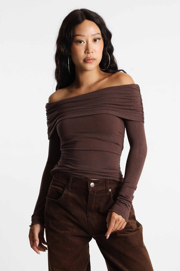 Shirt manches longues off shoulder - Brun foncé