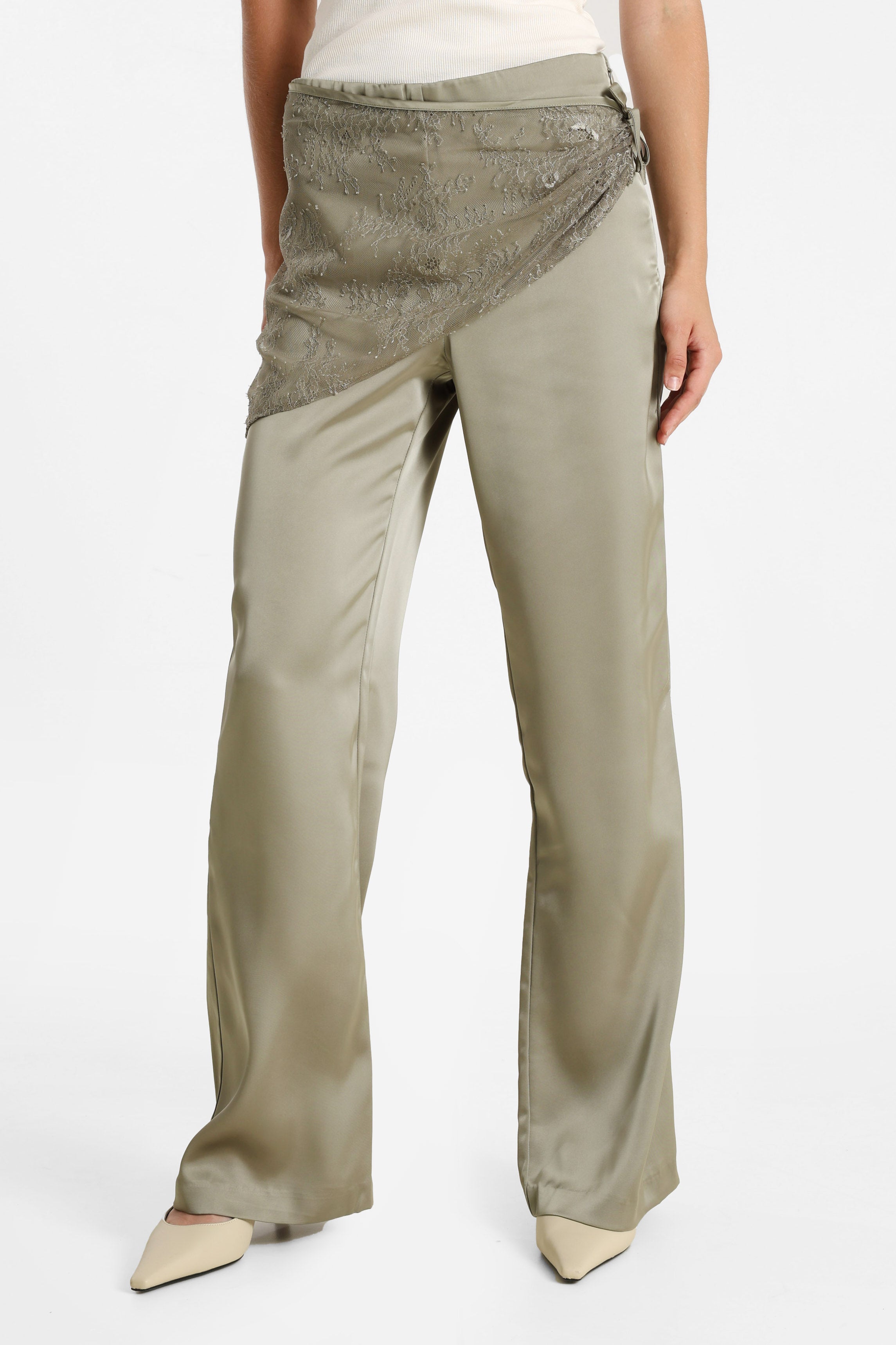 Pantalon satiné avec foulard - Vert olive