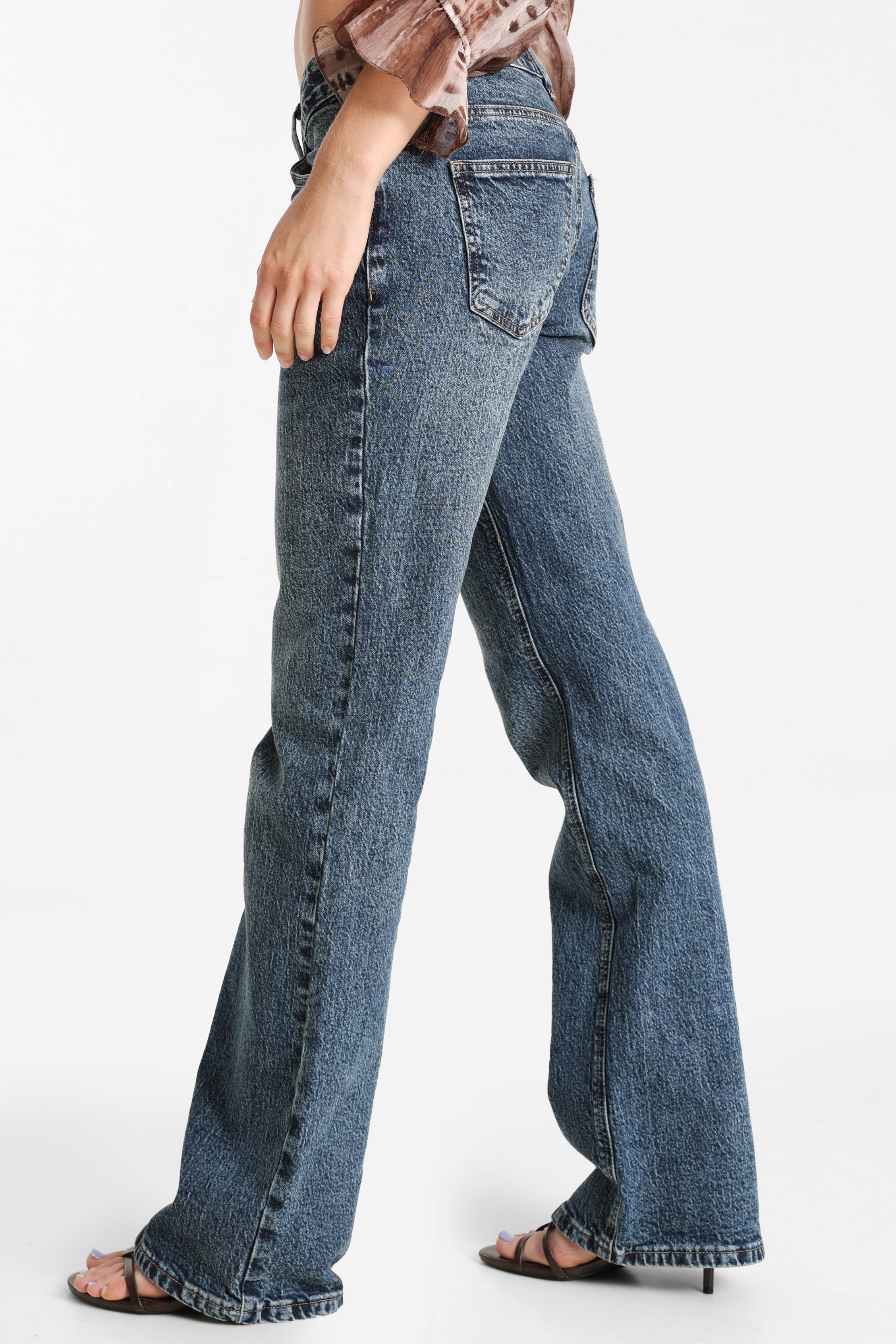 Straight Slim Fit Jeans - Dunkelblau Gewaschen