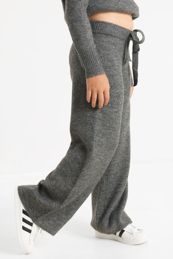 Wide Leg Strickhose - Dunkel Grau meliert