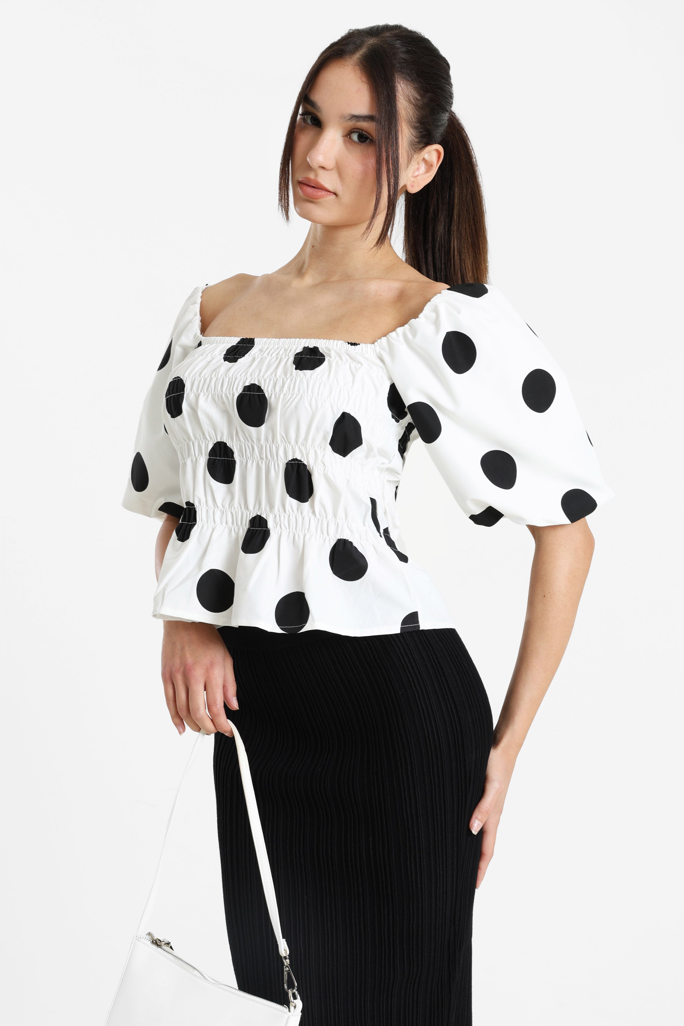 Blouse courte - Blanc + Noir