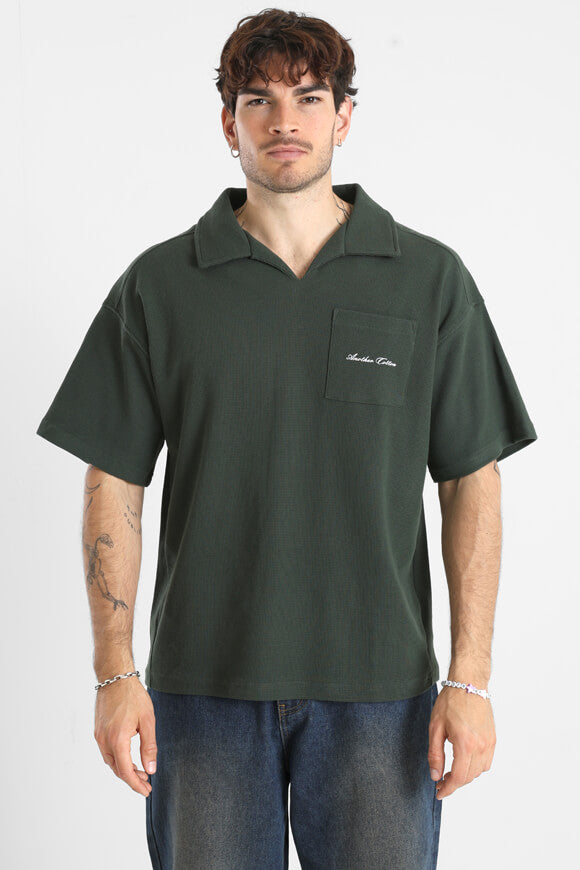 Oversize Poloshirt aus Waffelstoff - Bottle Green