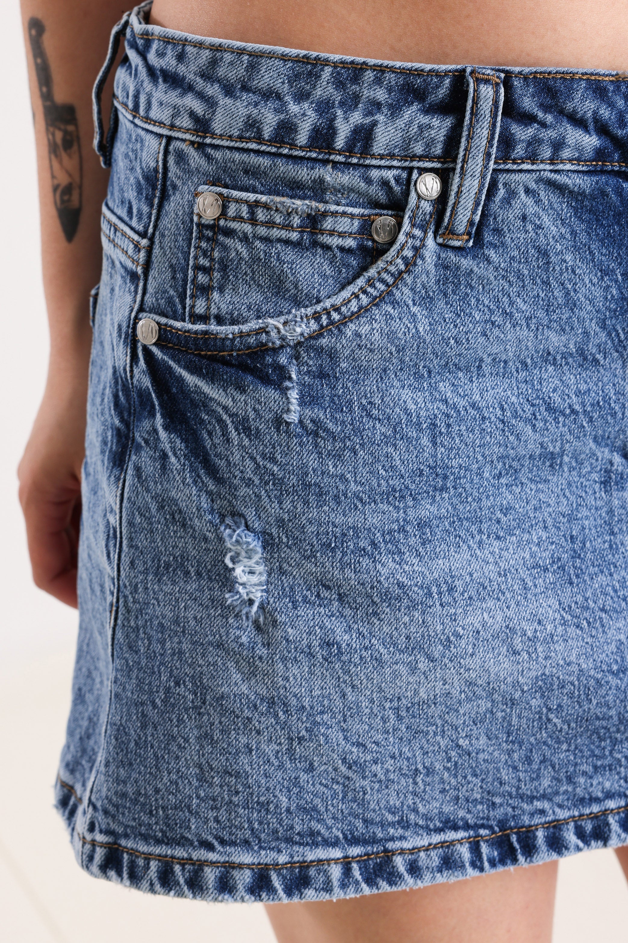 Jeans Minirock mit Innenshorts - Blau