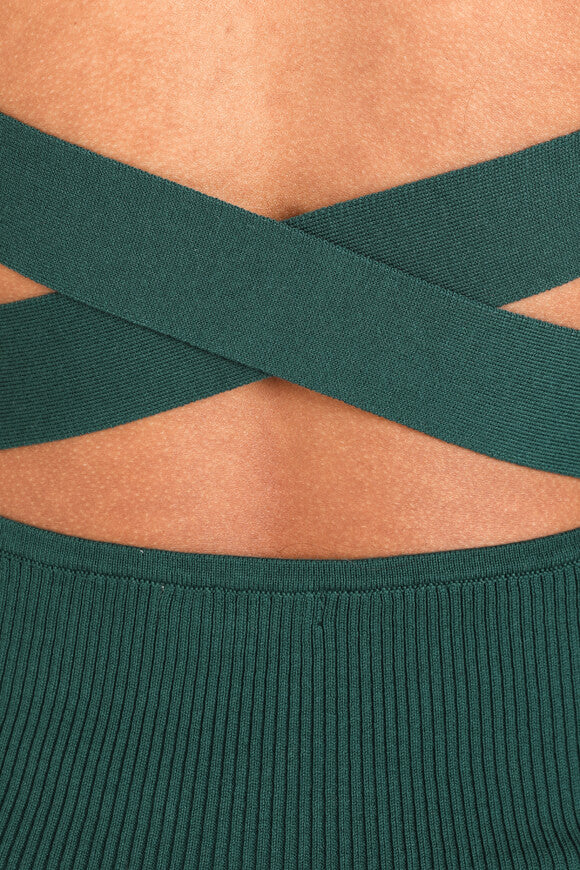 Robe midi en tricot côtelé - Vert foncé