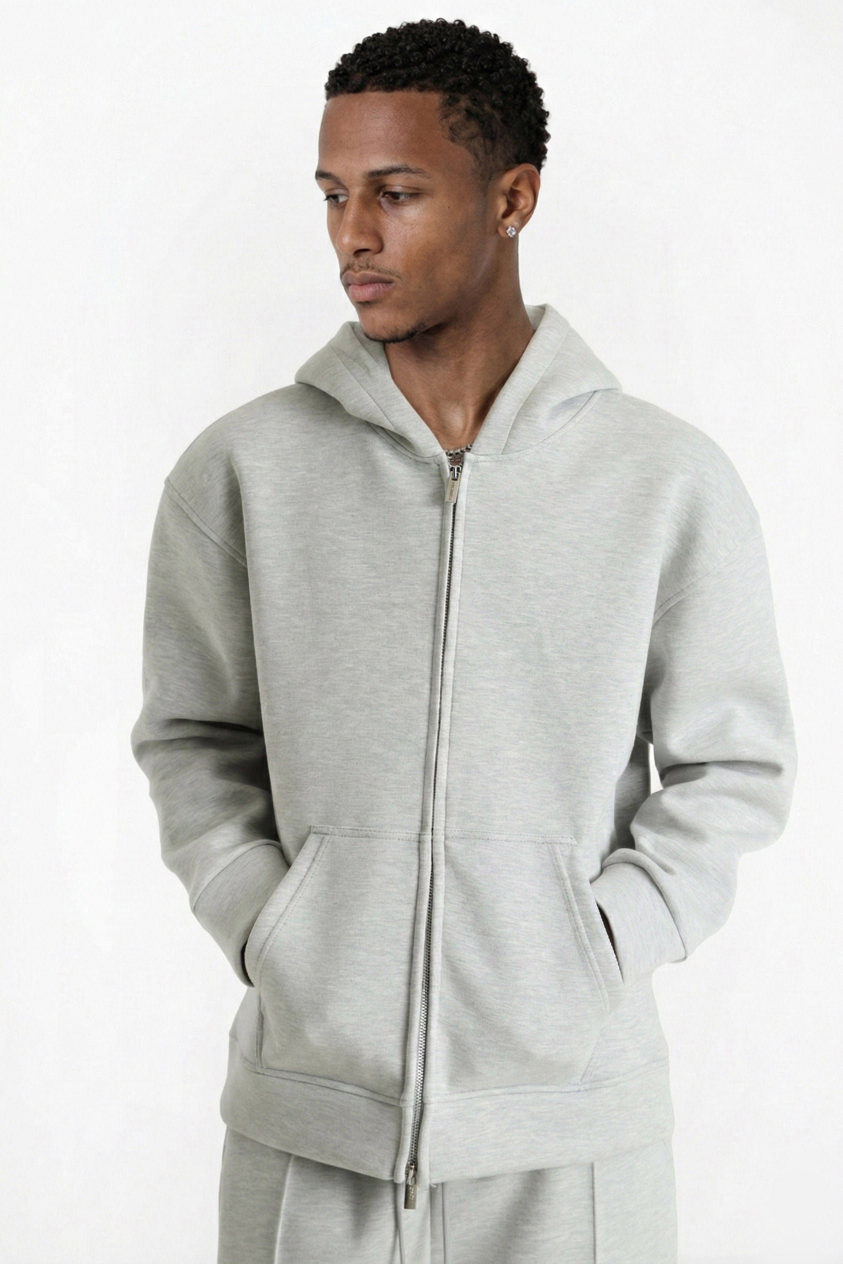 Hooded zip-up sweatshirt - Light Grey Heather