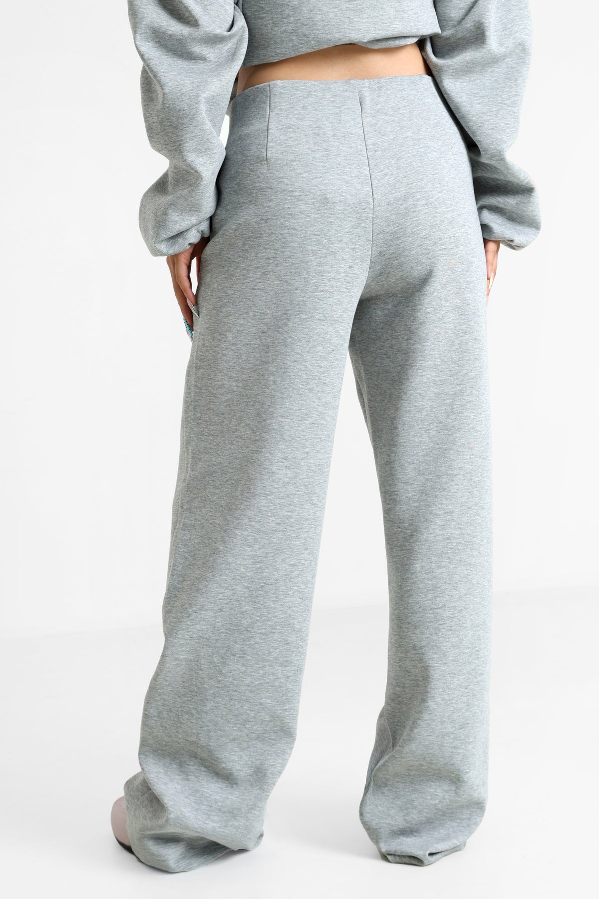 Pantalon wide leg en sweat - Gris chiné