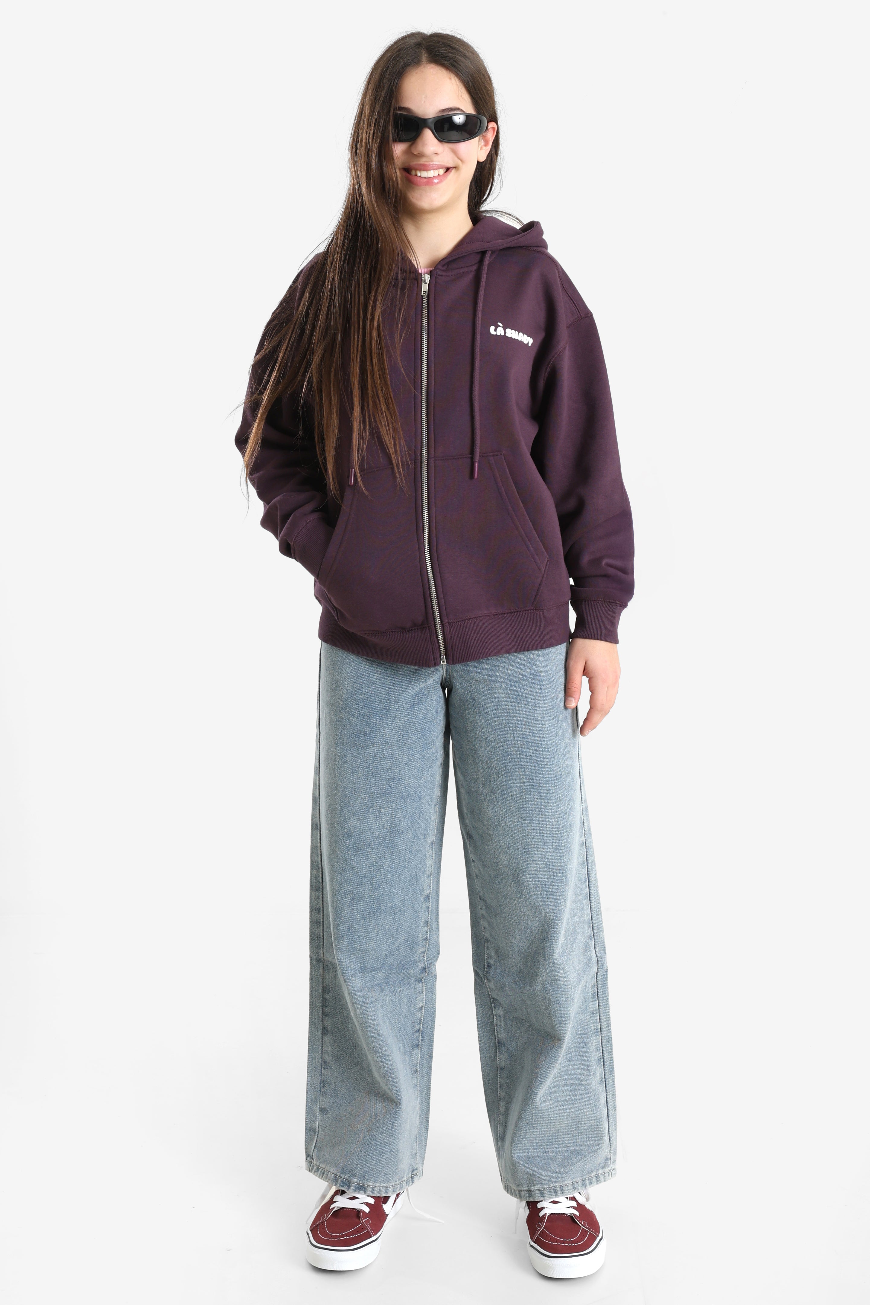 Kapuzensweatjacke - Aubergine