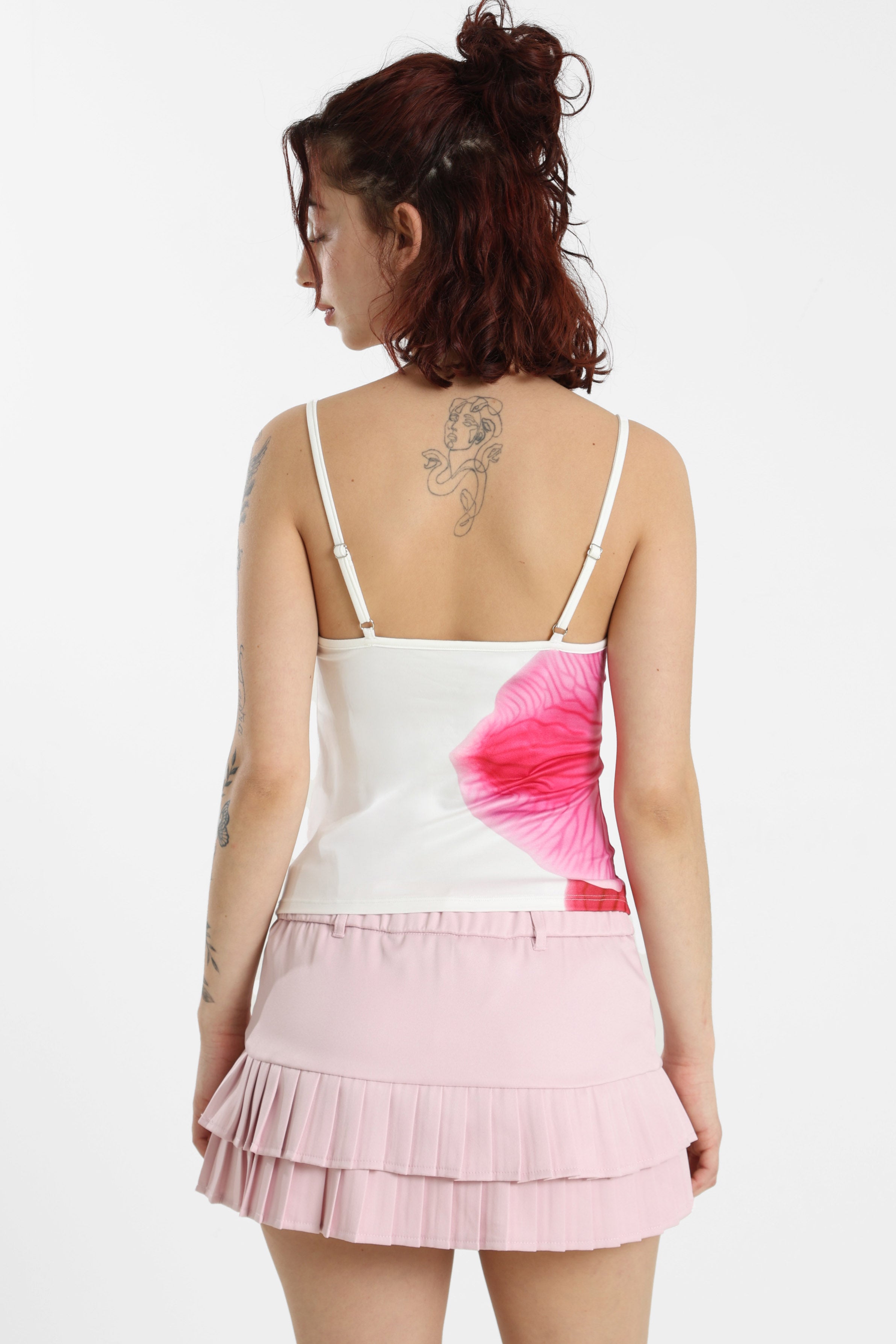 Top court à bretelles - Ecru + Rose