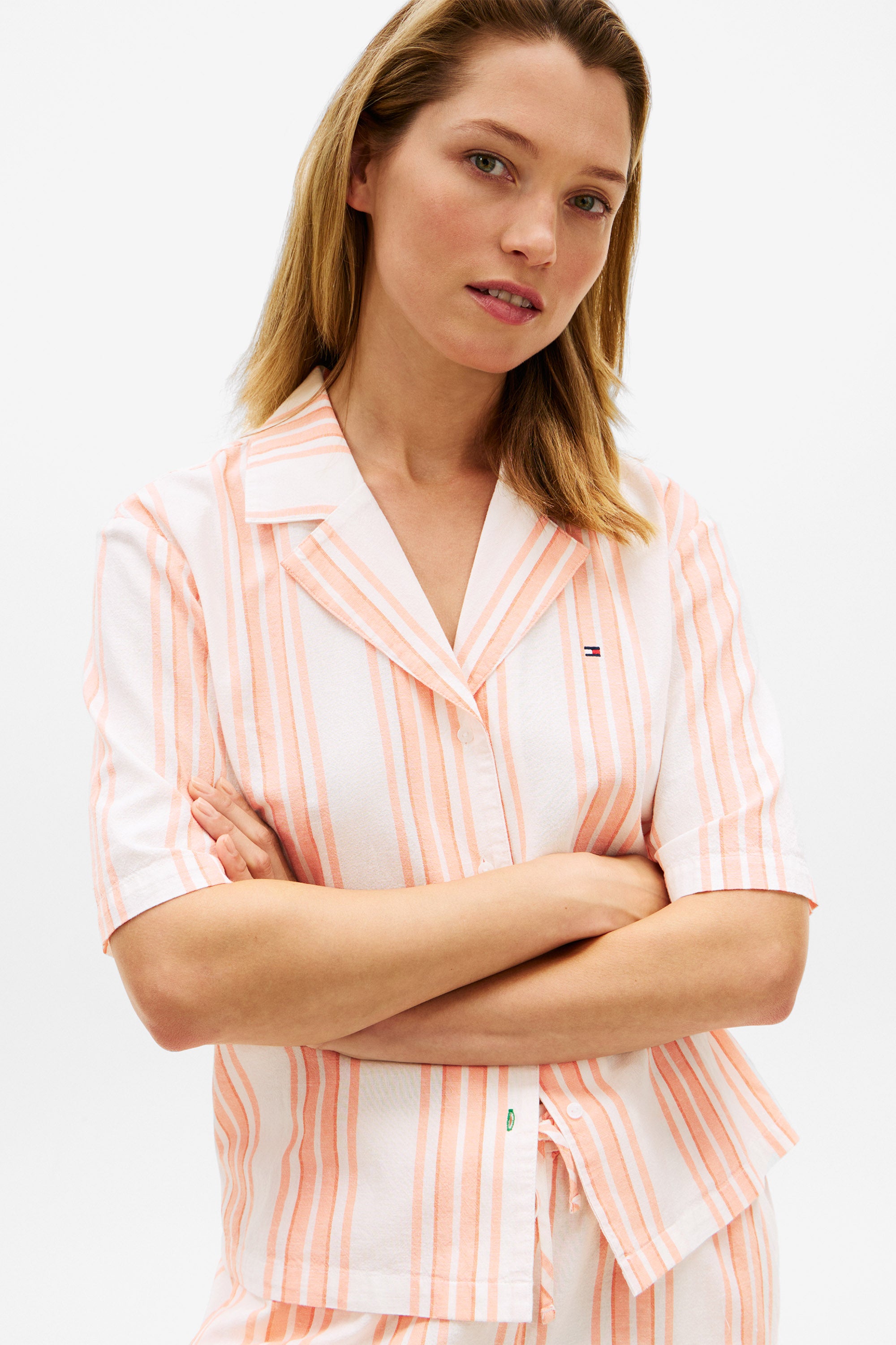 Leinenhemd - Tennis Court Stripe Peach