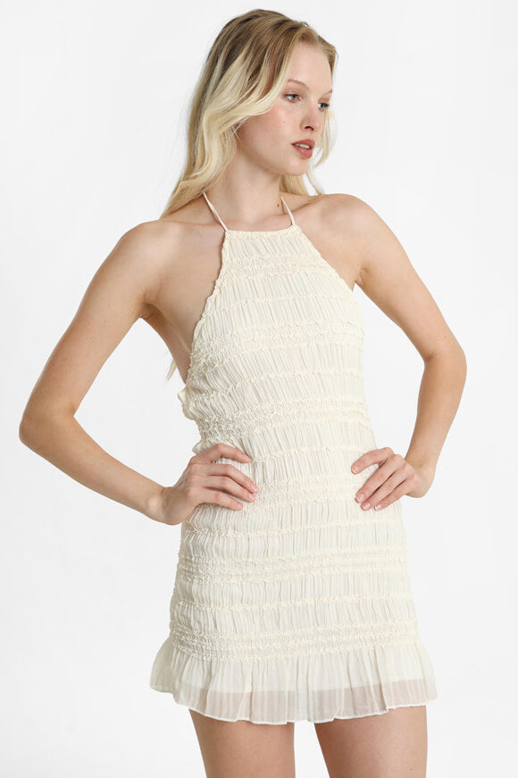 Neckholder-Minikleid - Offwhite