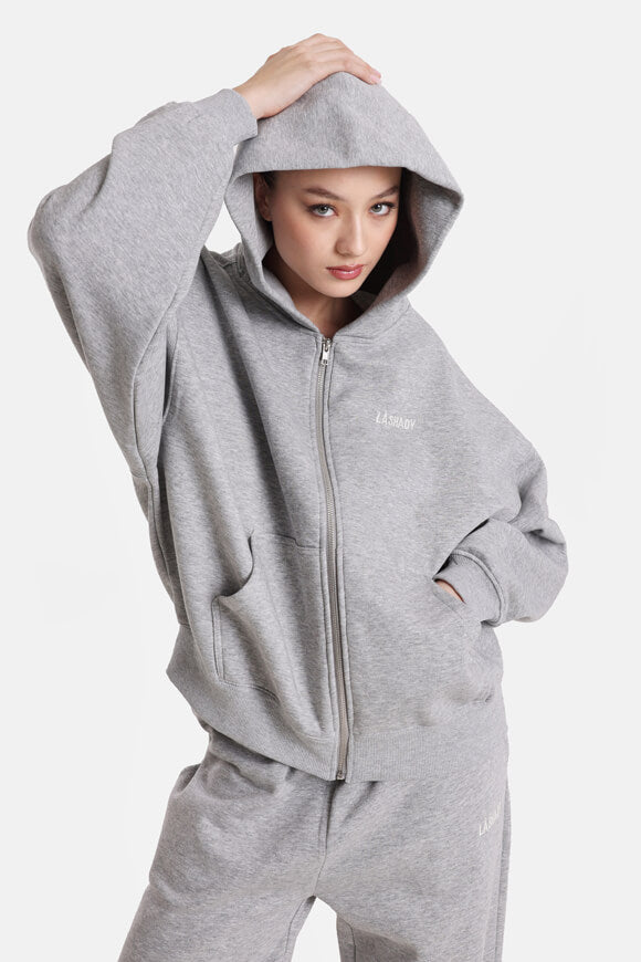 Giacca felpata oversize con cappuccio - grigio chiaro screziato