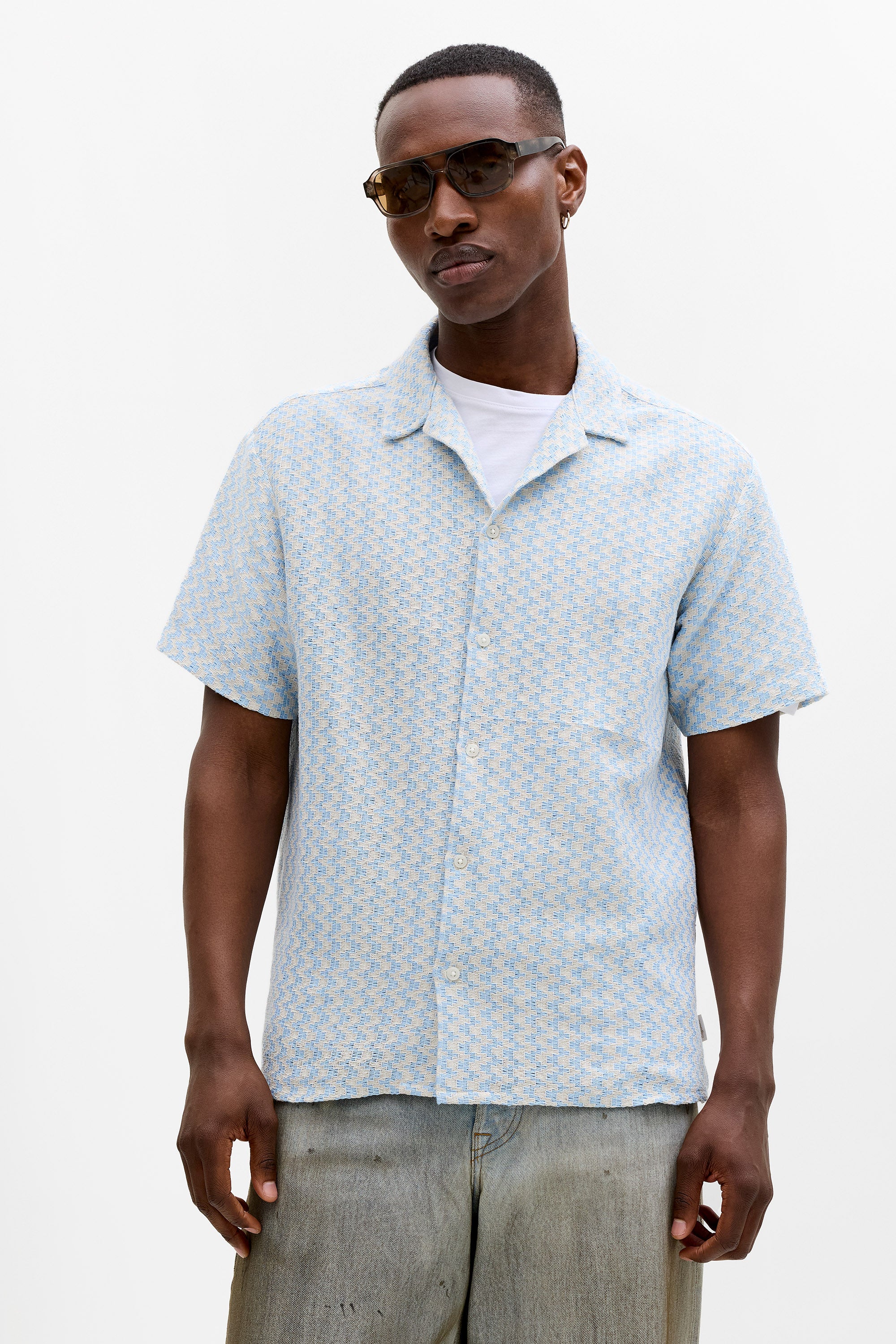 JORMONTAUK shirt in structured fabric - Cashmere Blue