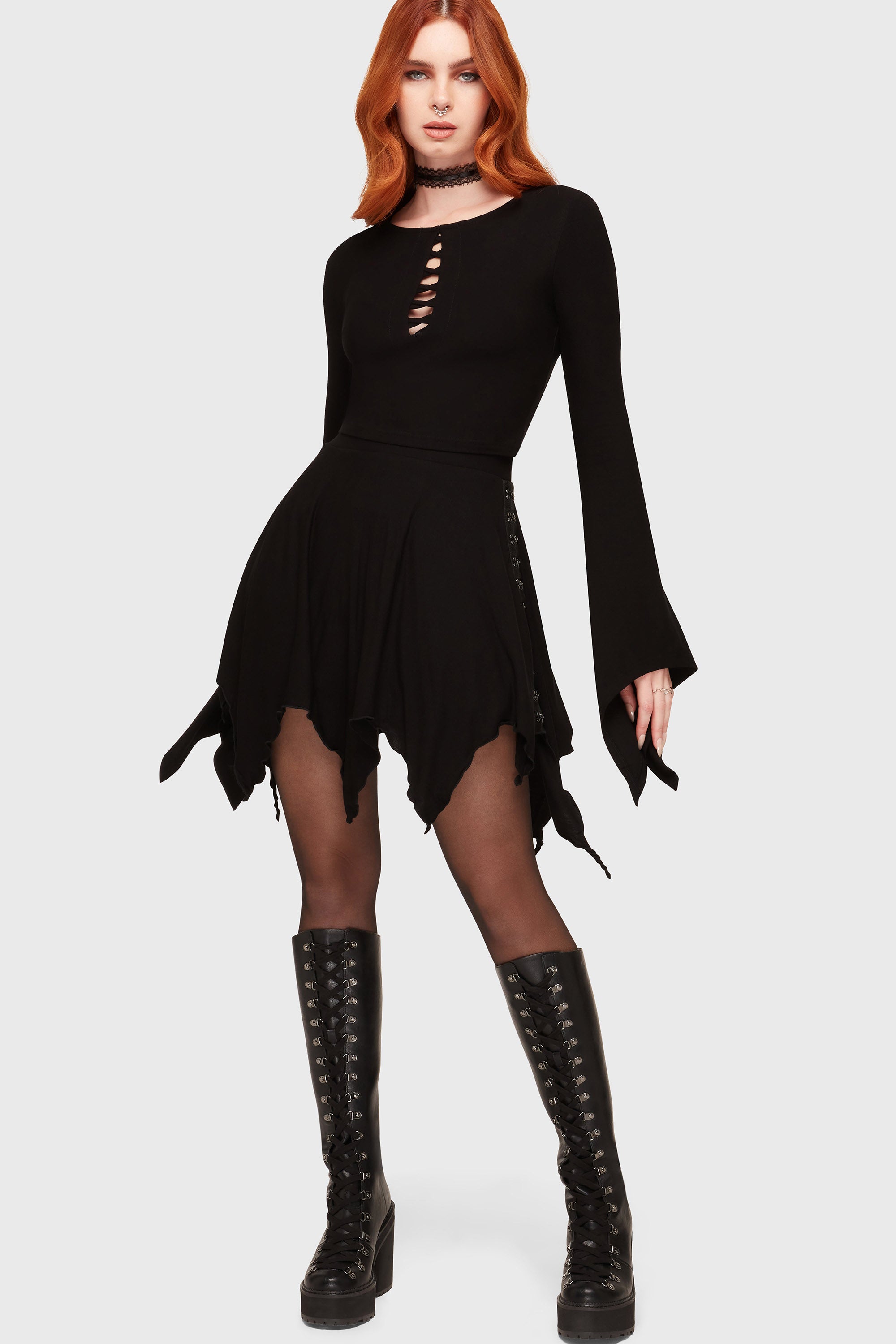 Liliths Lust Crop Langarmshirt - Black