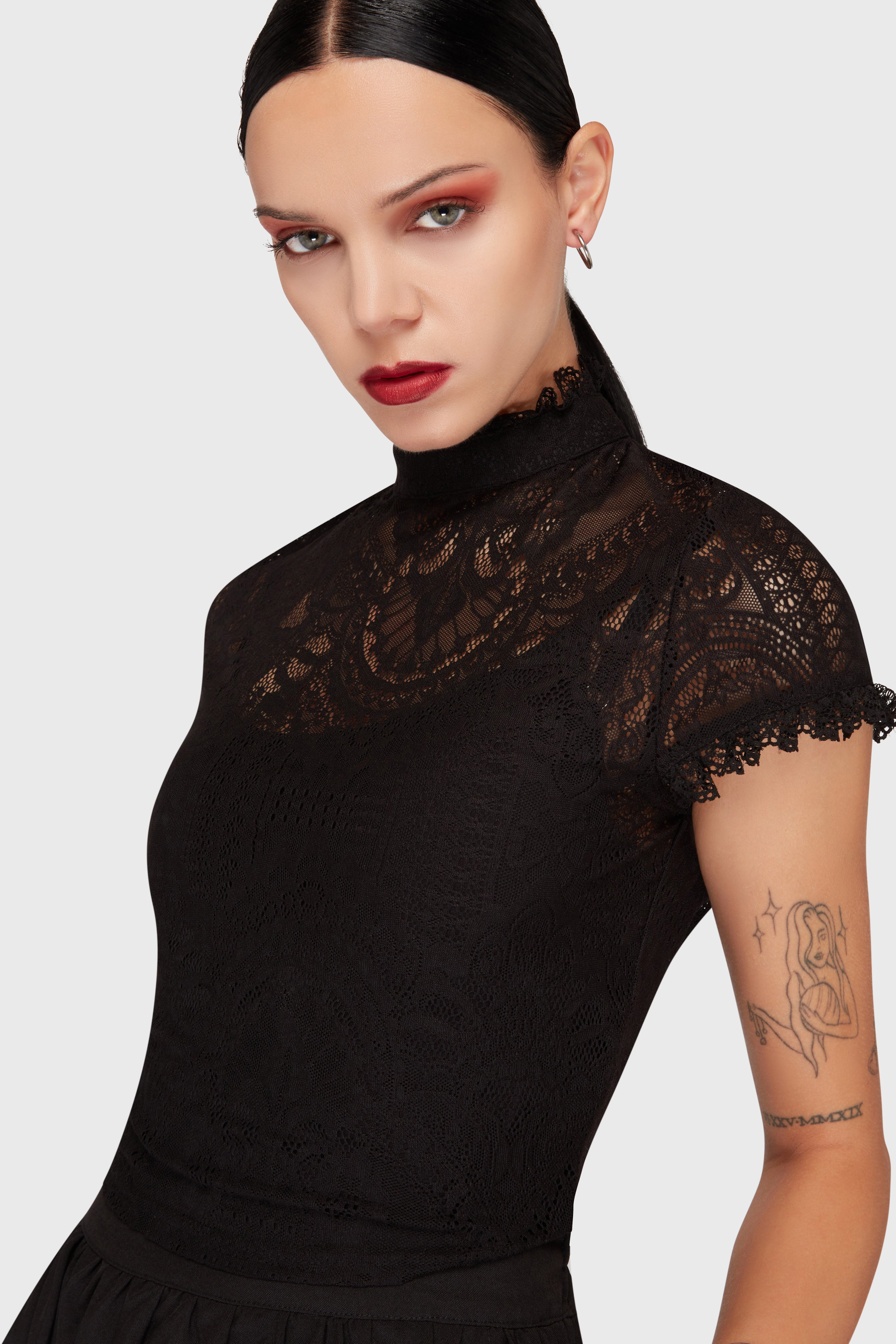 Lace Crop T-Shirt - Black